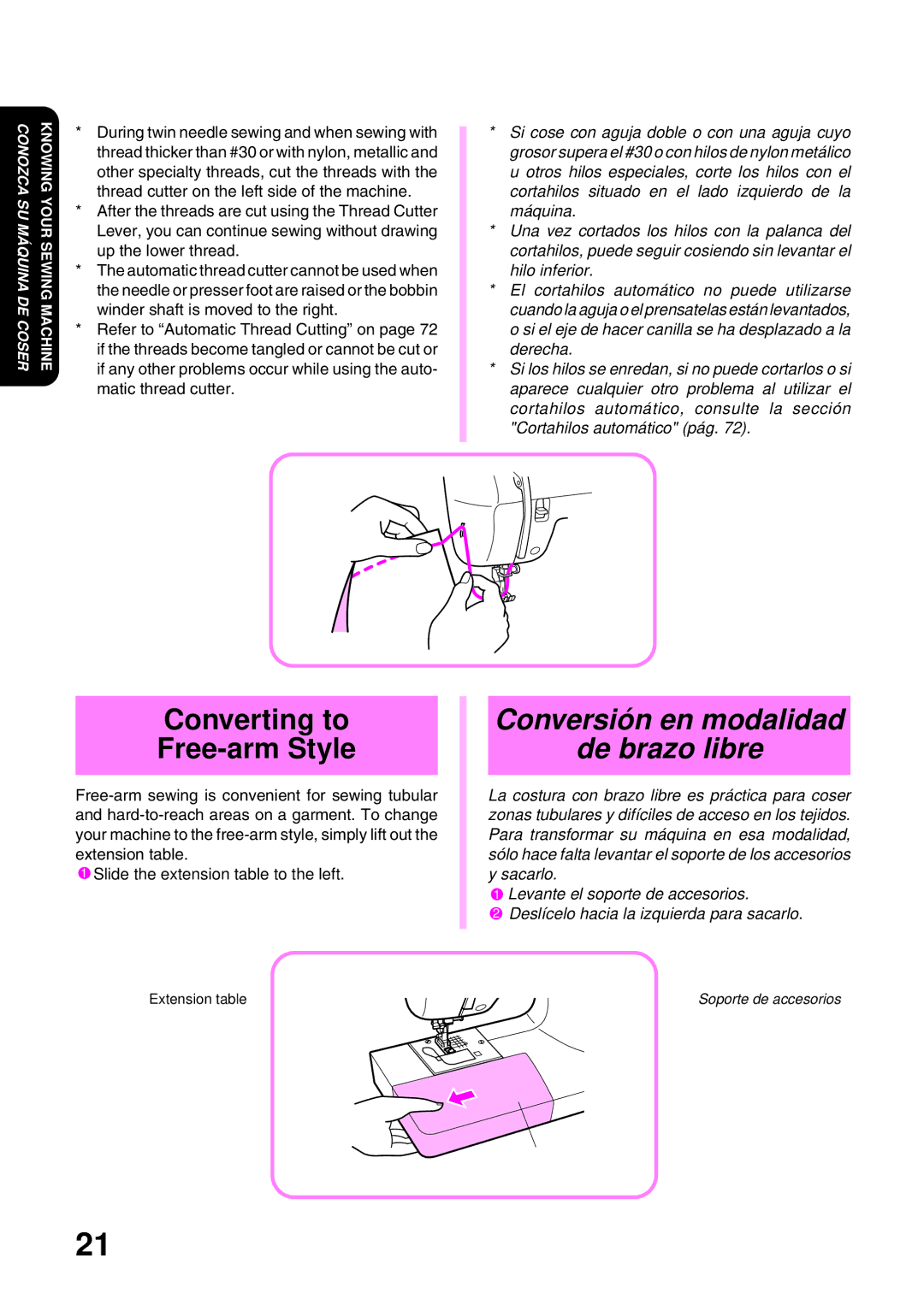 Brother STAR 140E, STAR 130E, STAR 120E, PS-2500 Converting to Free-arm Style, Conversión en modalidad De brazo libre 