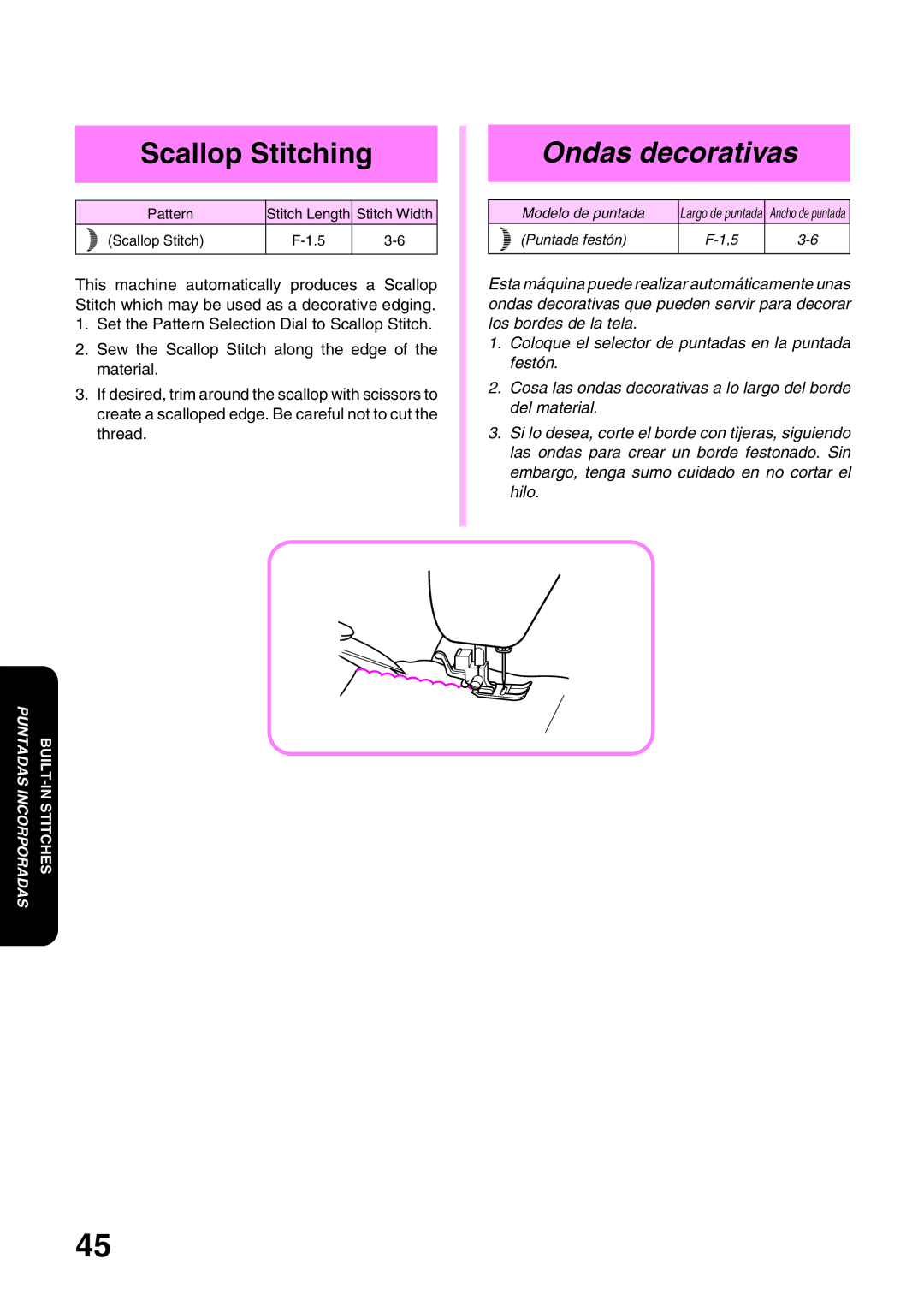 Brother PS-2500, STAR 140E, STAR 130E, STAR 120E, PS-2200, PS-2300, PS-2400 operation manual Scallop Stitching, Ondas decorativas 