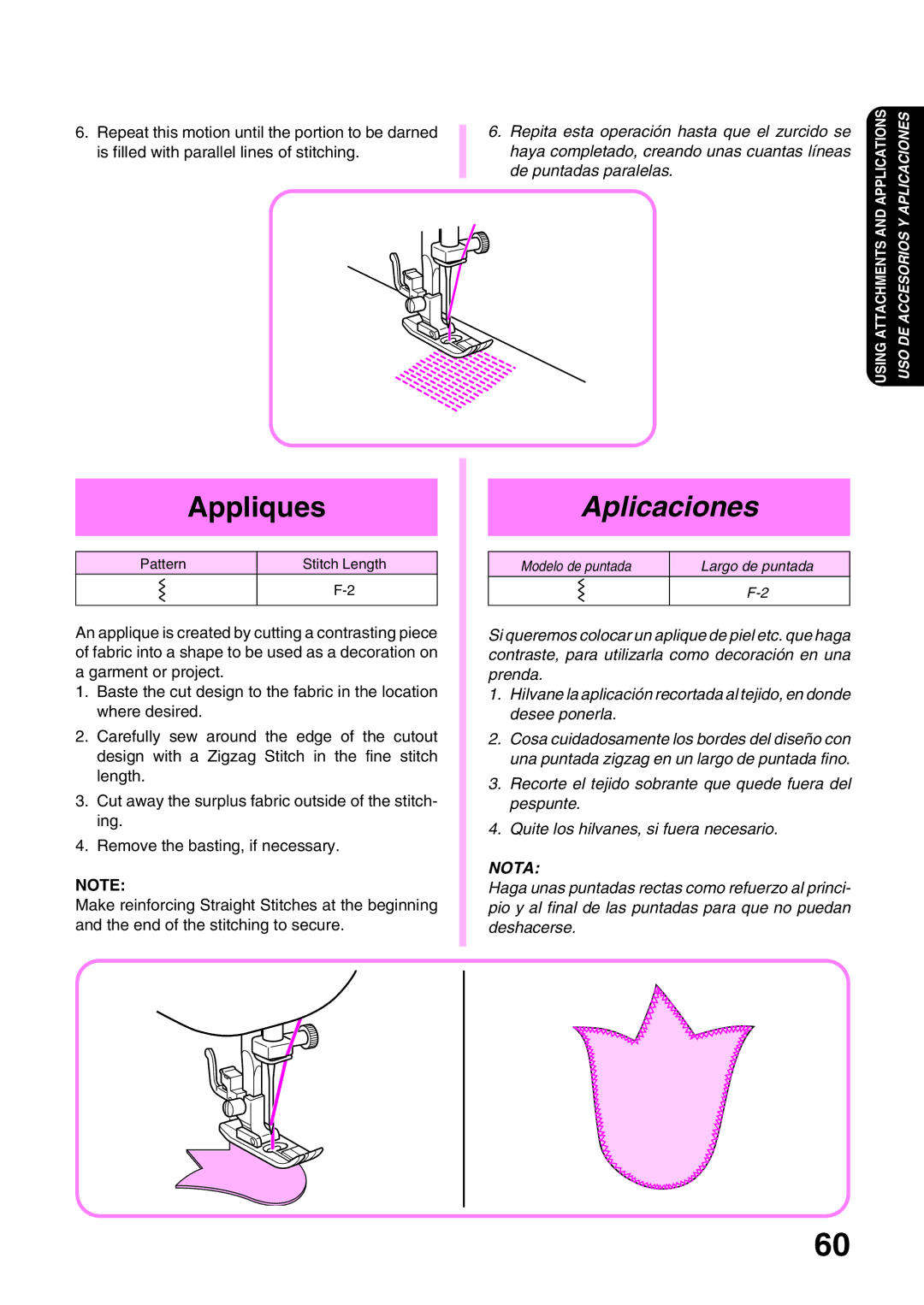 Brother PS-2200, STAR 140E, STAR 130E, STAR 120E, PS-2500, PS-2300, PS-2400 operation manual Appliques, Aplicaciones 