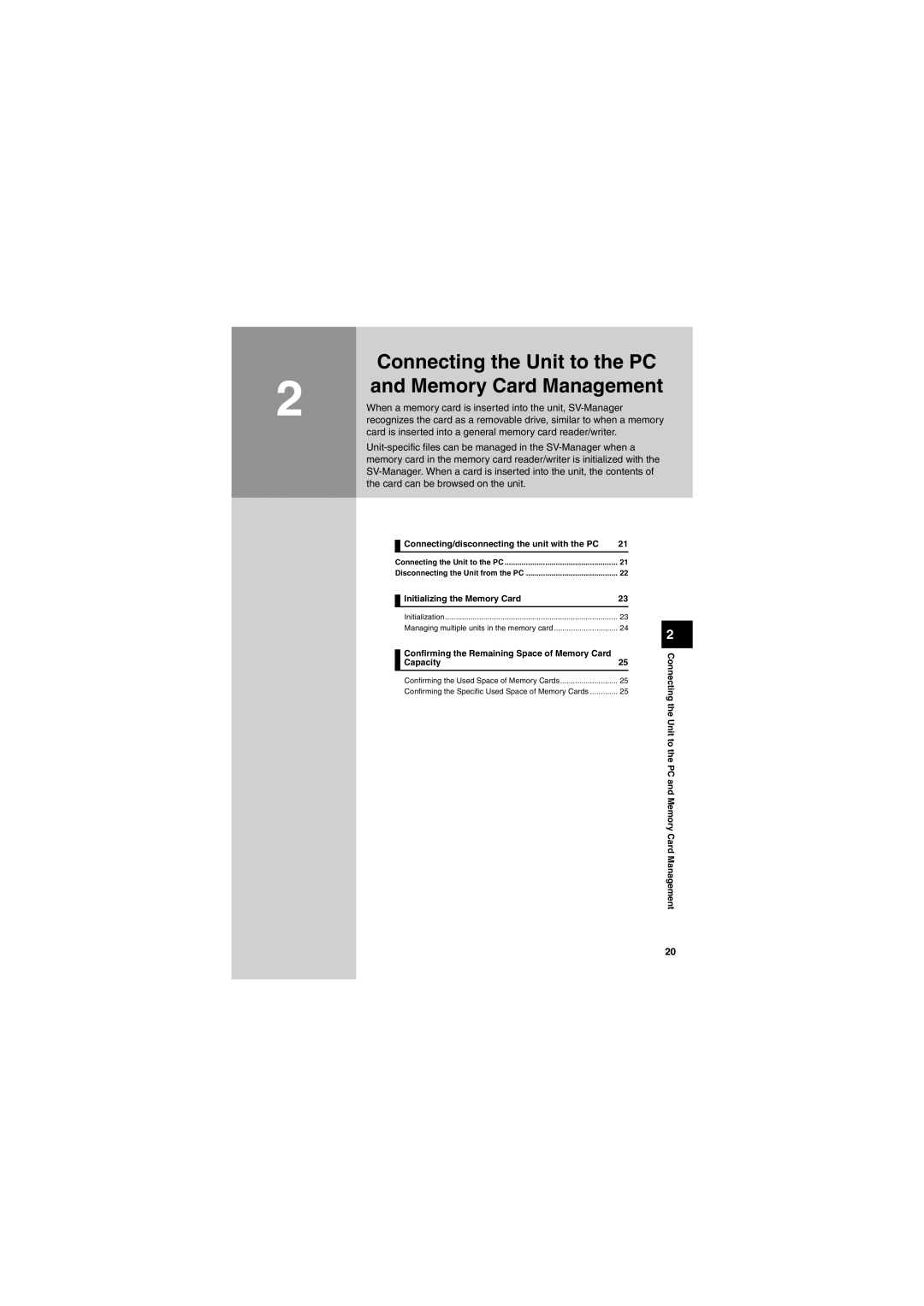 Brother SV-100B appendix Connecting/disconnecting the unit with the PC, Initializing the Memory Card, Capacity 