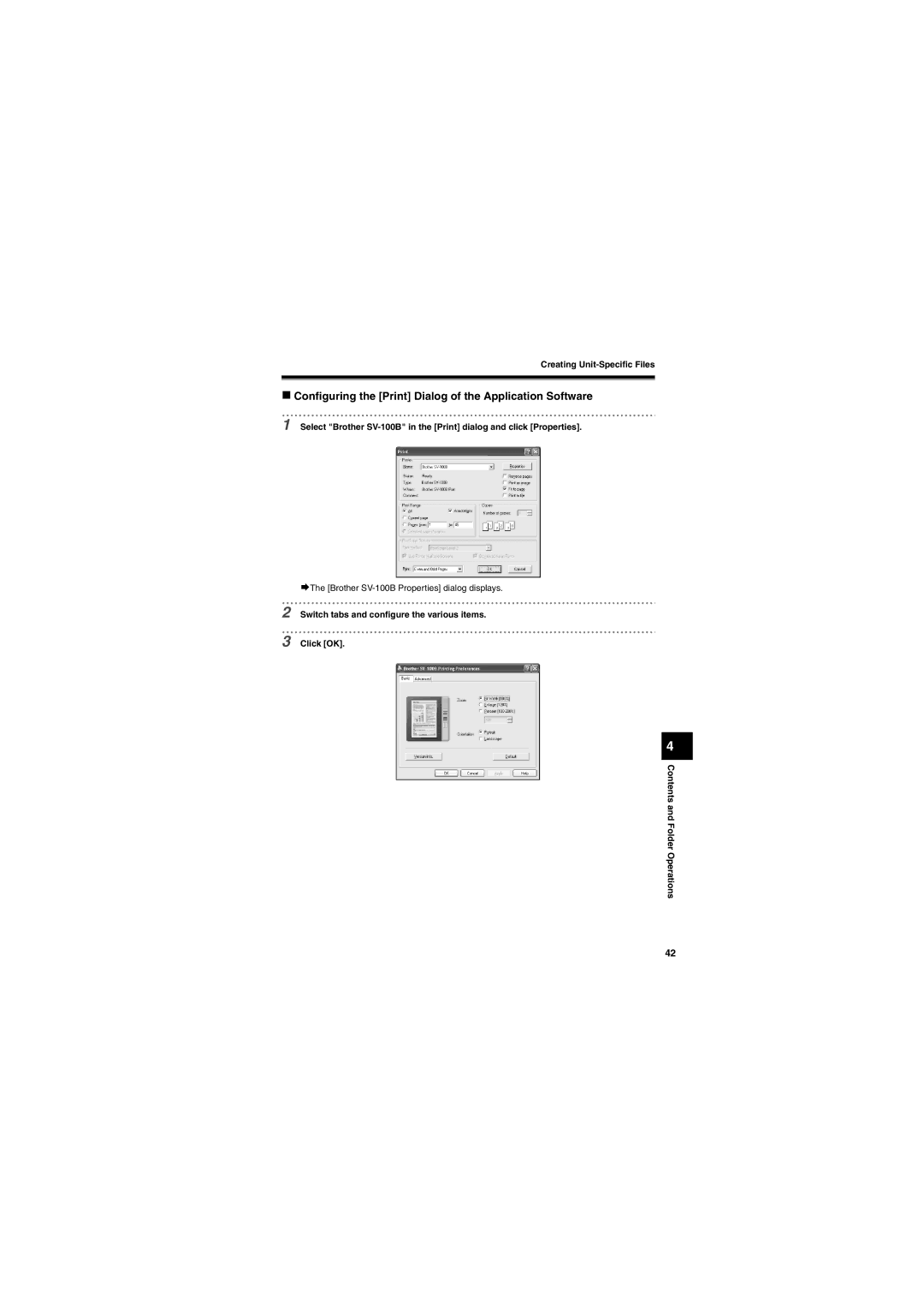 Brother SV-100B appendix „ Configuring the Print Dialog of the Application Software, Creating Unit-Specific Files 