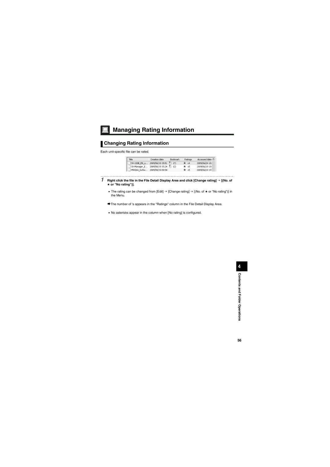 Brother SV-100B appendix Managing Rating Information, Changing Rating Information 