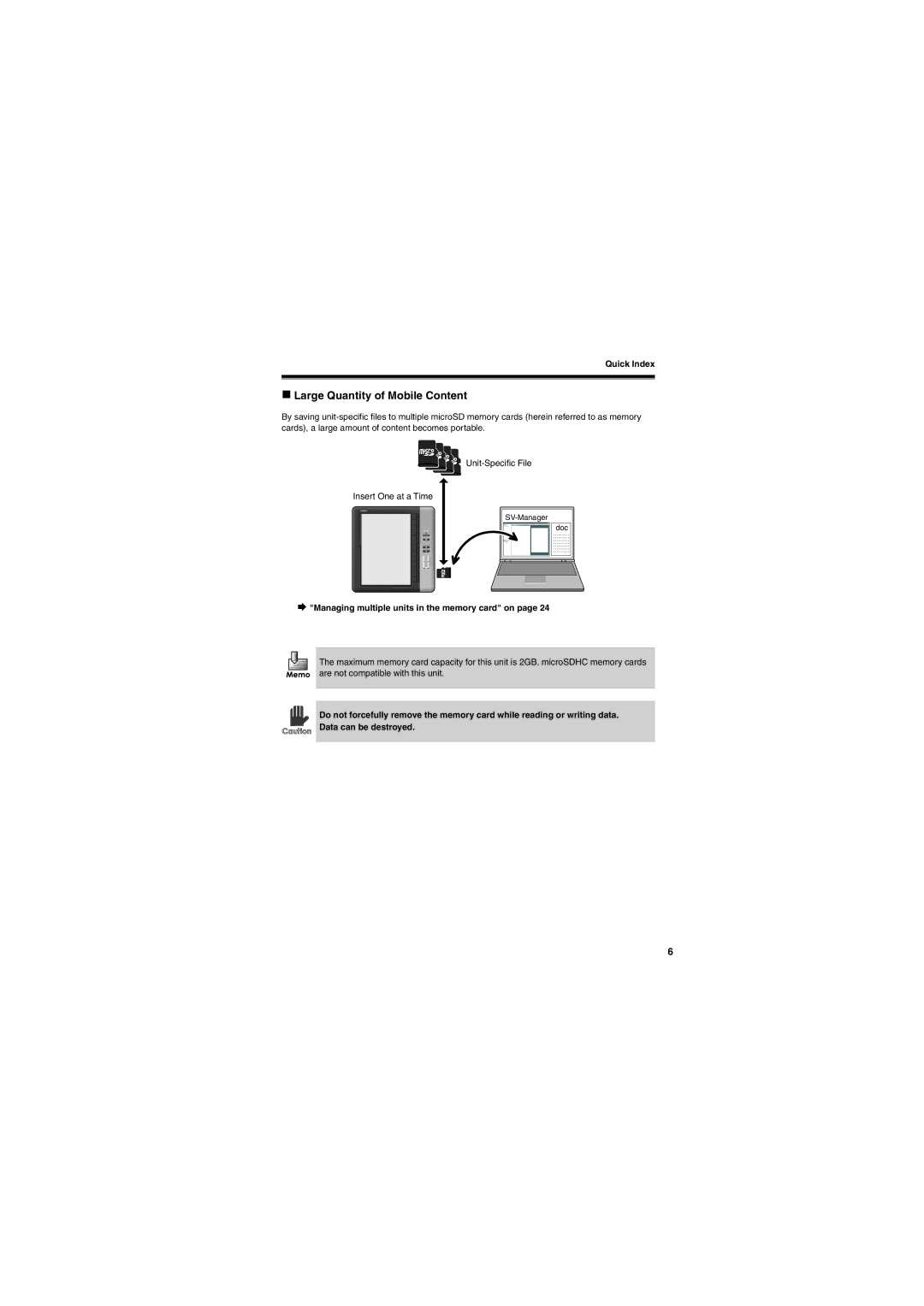 Brother SV-100B appendix „ Large Quantity of Mobile Content, ¨ Managing multiple units in the memory card on 