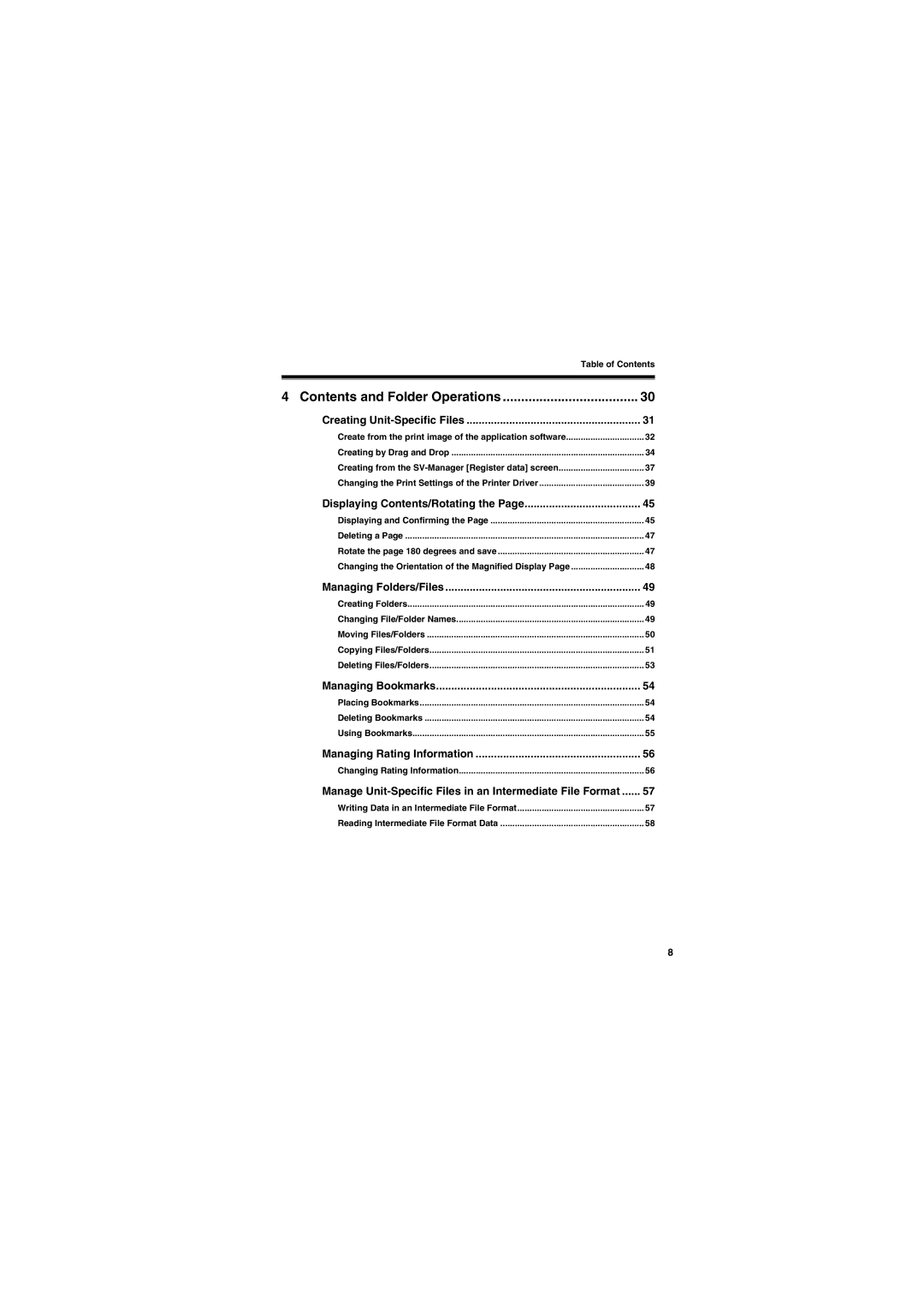 Brother SV-100B appendix Contents and Folder Operations 