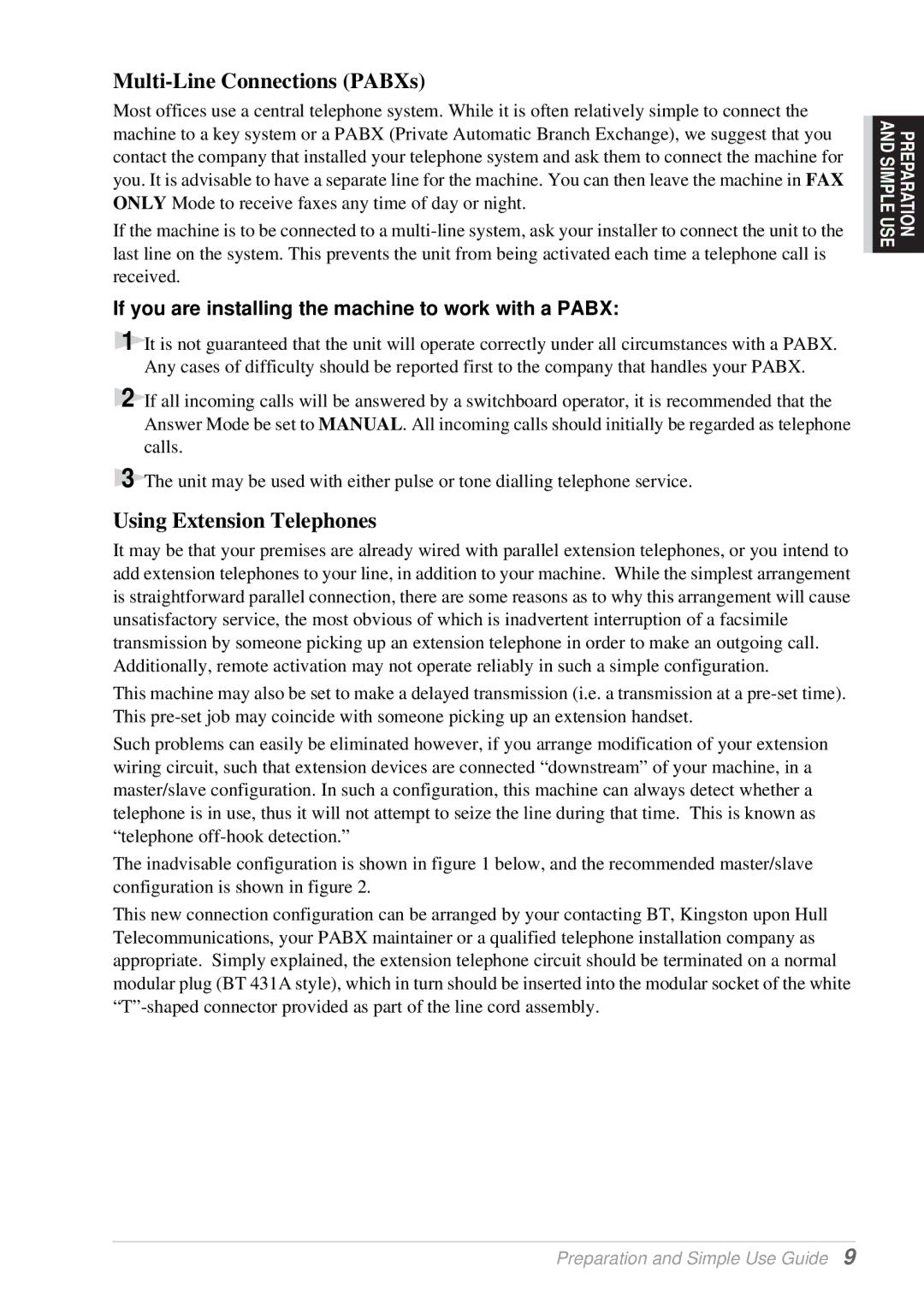 Brother T76, T74 owner manual Multi-Line Connections PABXs, If you are installing the machine to work with a Pabx 