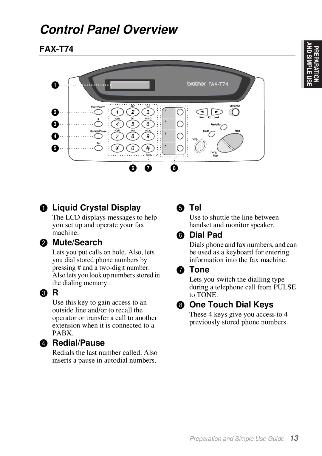 Brother T76, T74 owner manual Control Panel Overview 