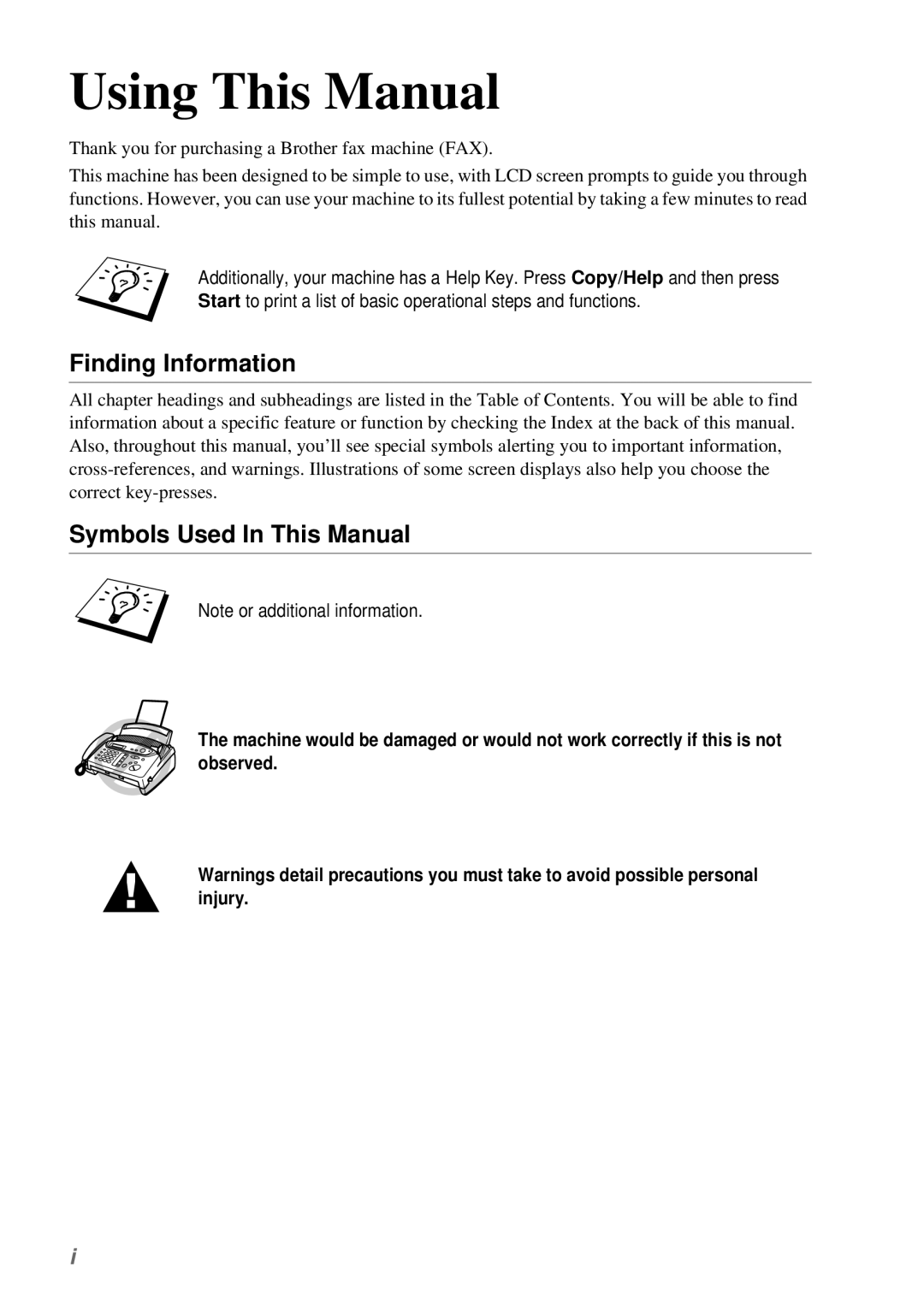 Brother T74, T76 owner manual Using This Manual, Finding Information, Symbols Used In This Manual 