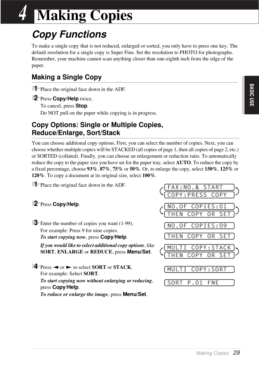 Brother T76, T74 owner manual Making Copies, Copy Functions, Making a Single Copy 