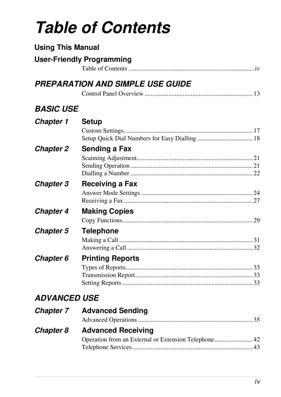 Brother T76, T74 owner manual Table of Contents 