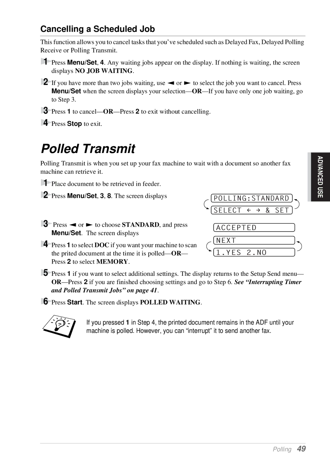 Brother T76, T74 owner manual Polled Transmit Jobs on 