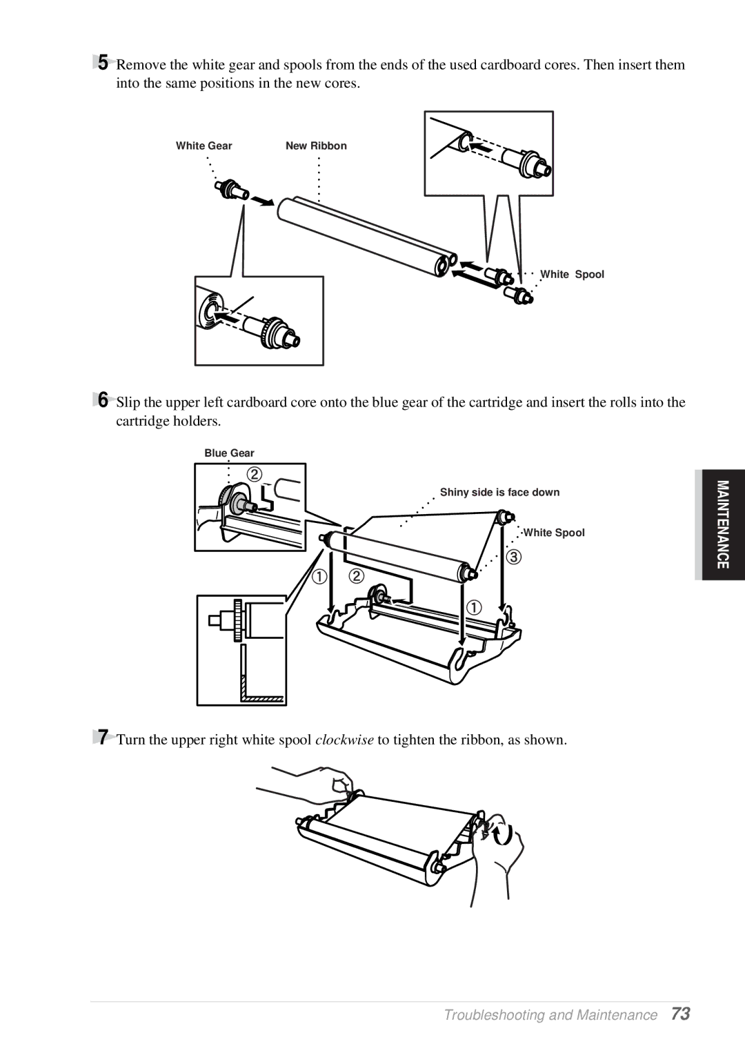 Brother T76, T74 owner manual White Gear New Ribbon White Spool 