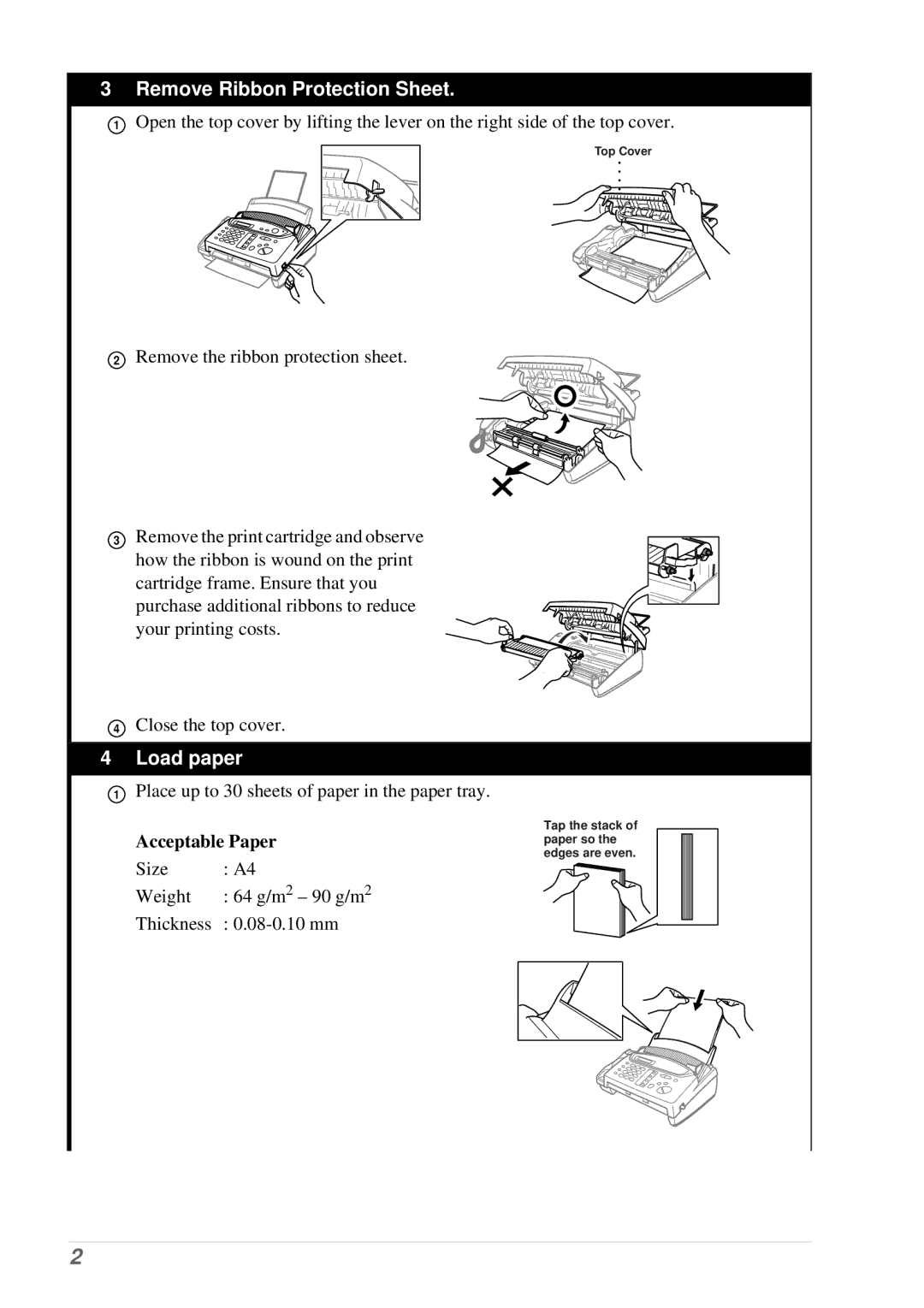 Brother T74, T76 owner manual Remove Ribbon Protection Sheet, Acceptable Paper 