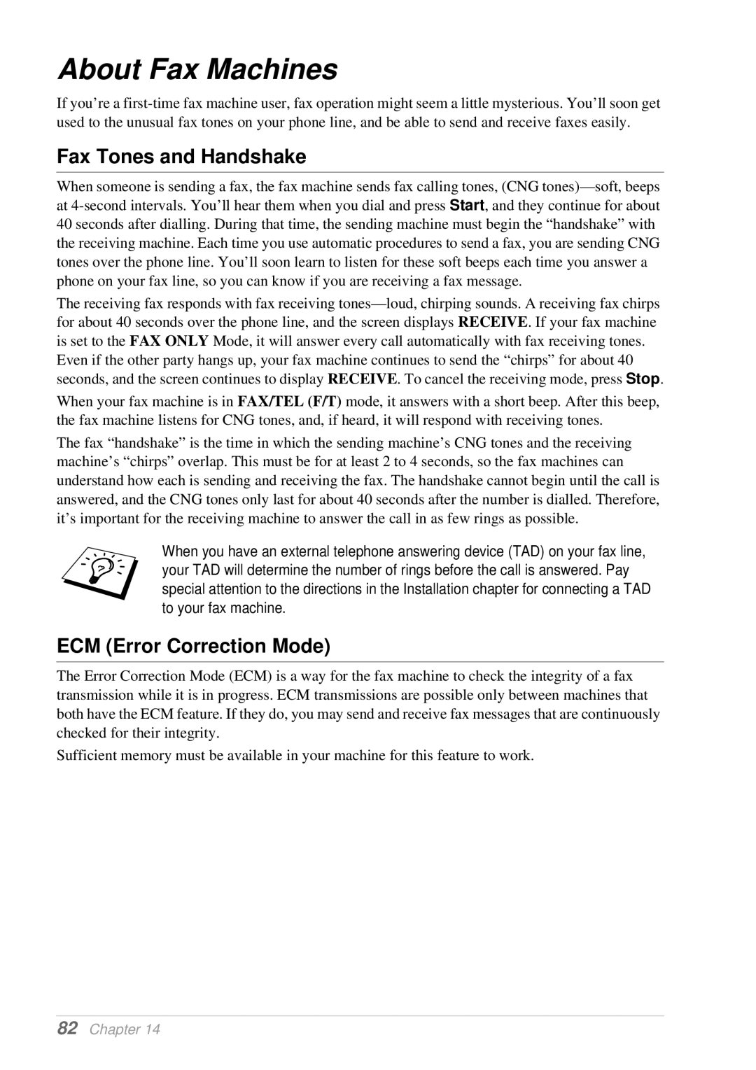 Brother T74, T76 owner manual About Fax Machines, Fax Tones and Handshake, ECM Error Correction Mode 