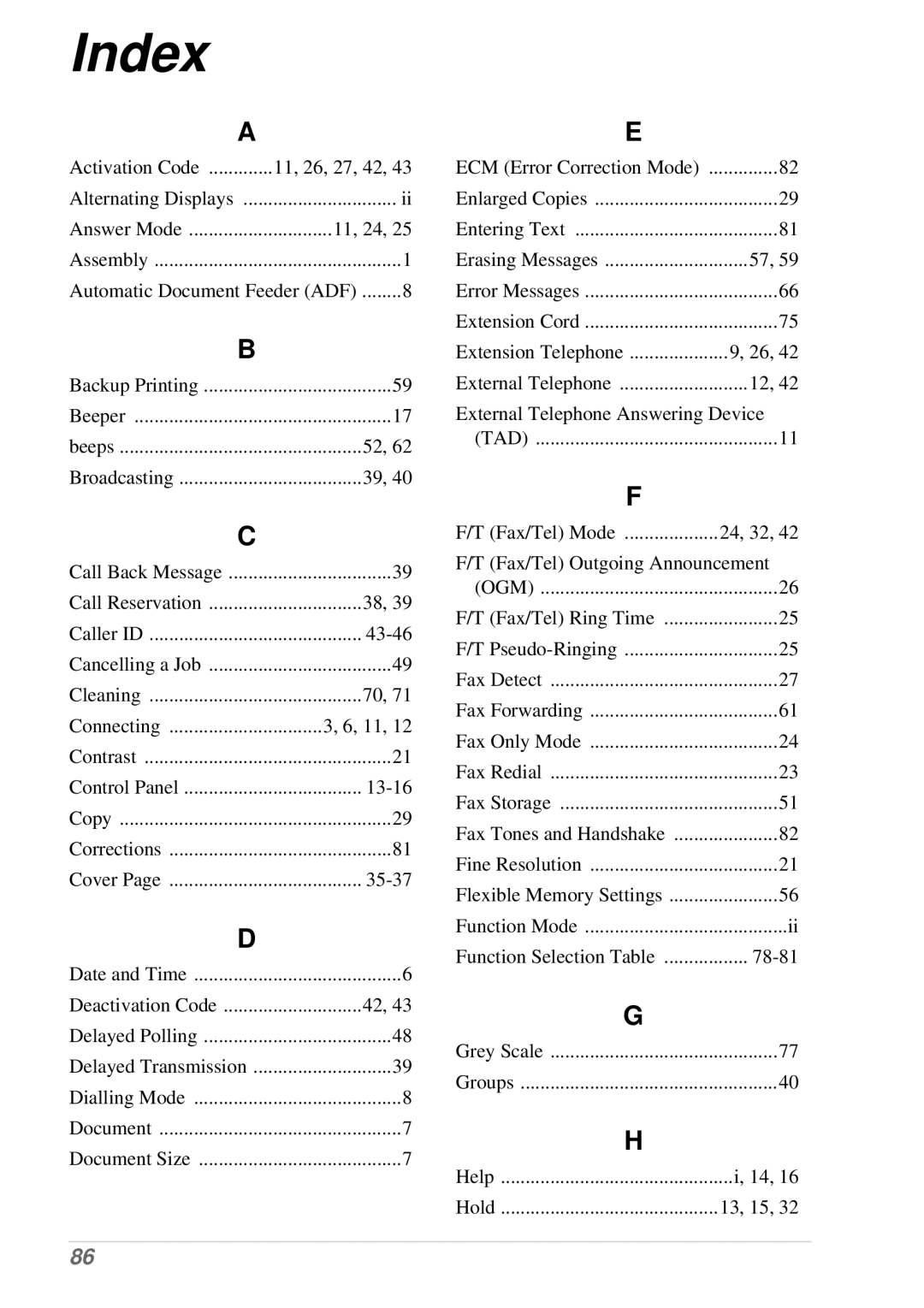 Brother T74, T76 owner manual Index 