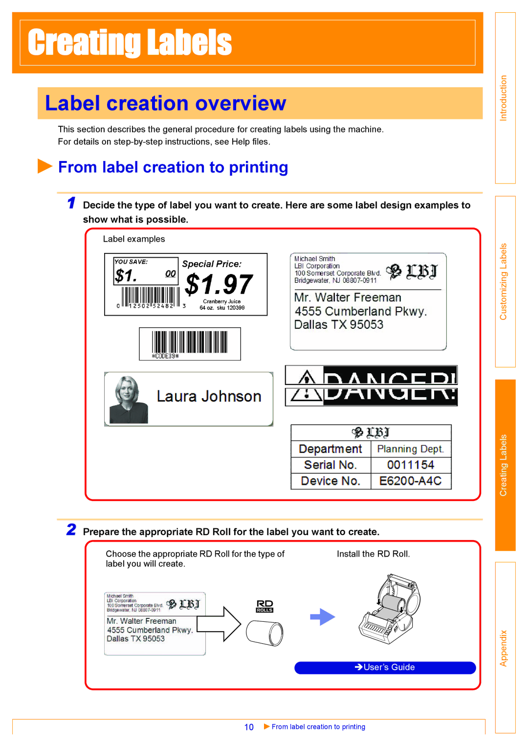 Brother TD-4000 appendix Label creation overview, From label creation to printing 