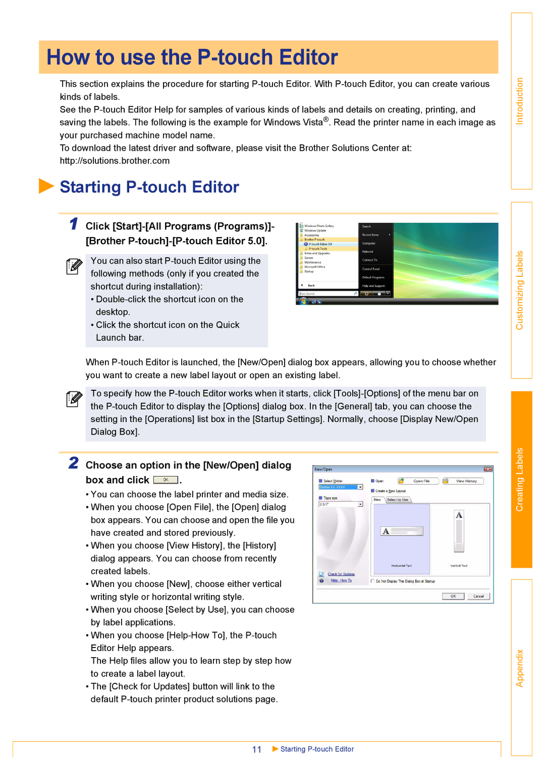 Brother TD-4000 appendix How to use the P-touch Editor, Starting P-touch Editor 