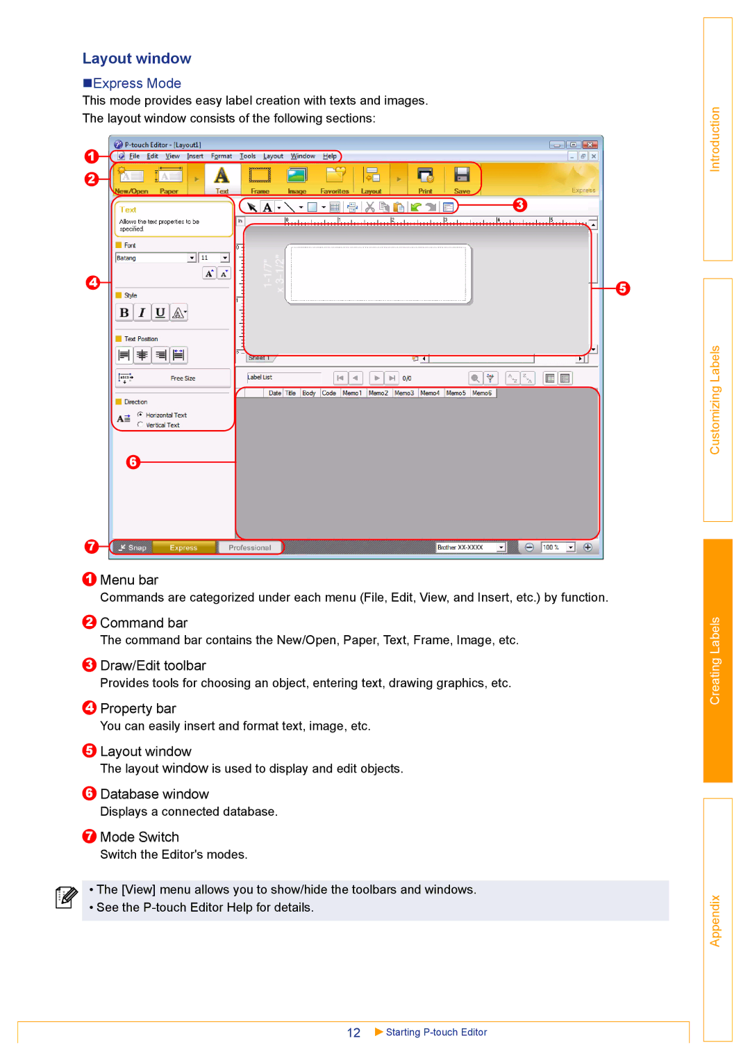 Brother TD-4000 appendix Layout window 