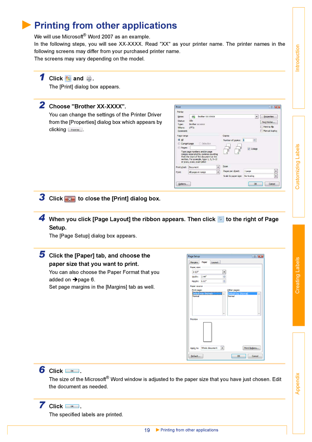 Brother TD-4000 appendix Printing from other applications, Click, Choose Brother 