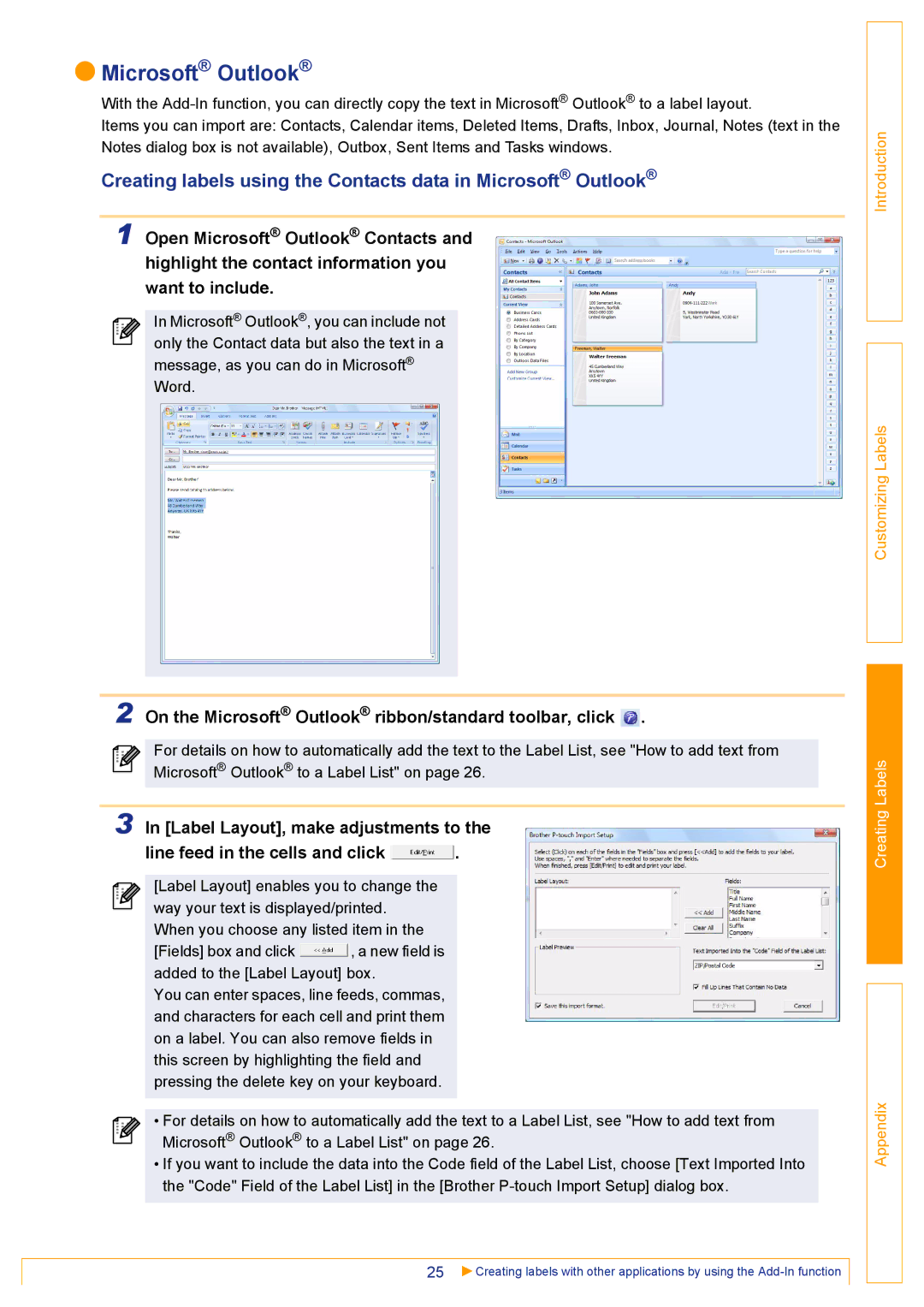 Brother TD-4000 appendix On the Microsoft Outlook ribbon/standard toolbar, click 