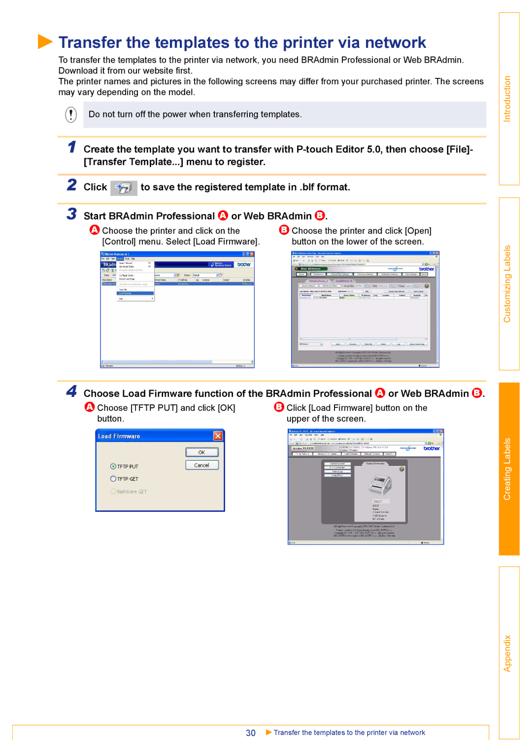 Brother TD-4000 appendix Transfer the templates to the printer via network 