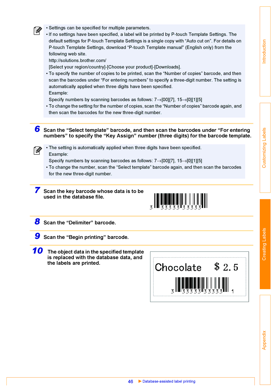 Brother TD-4000 appendix Database-assisted label printing 