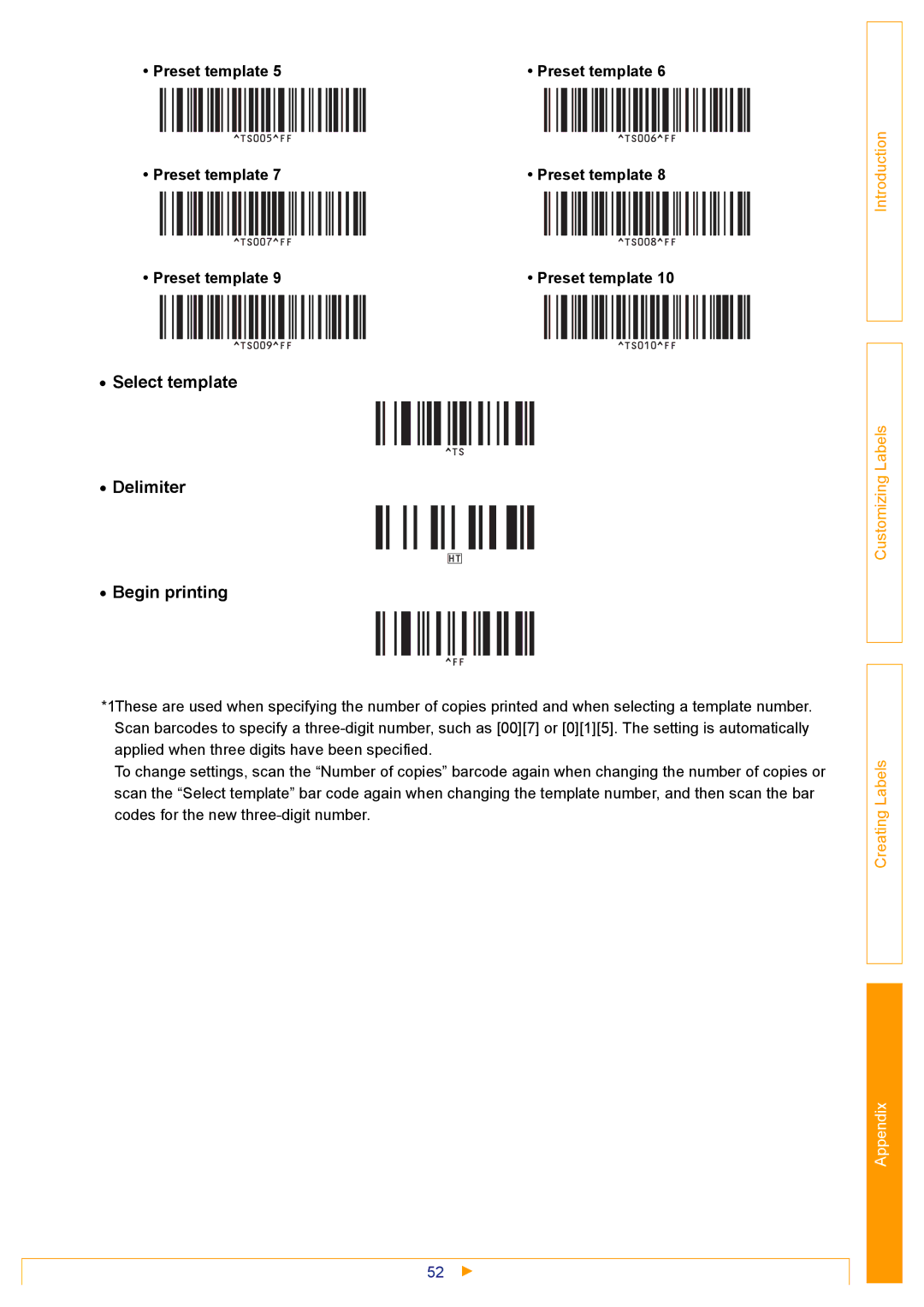 Brother TD-4000 appendix Select template Delimiter Begin printing 