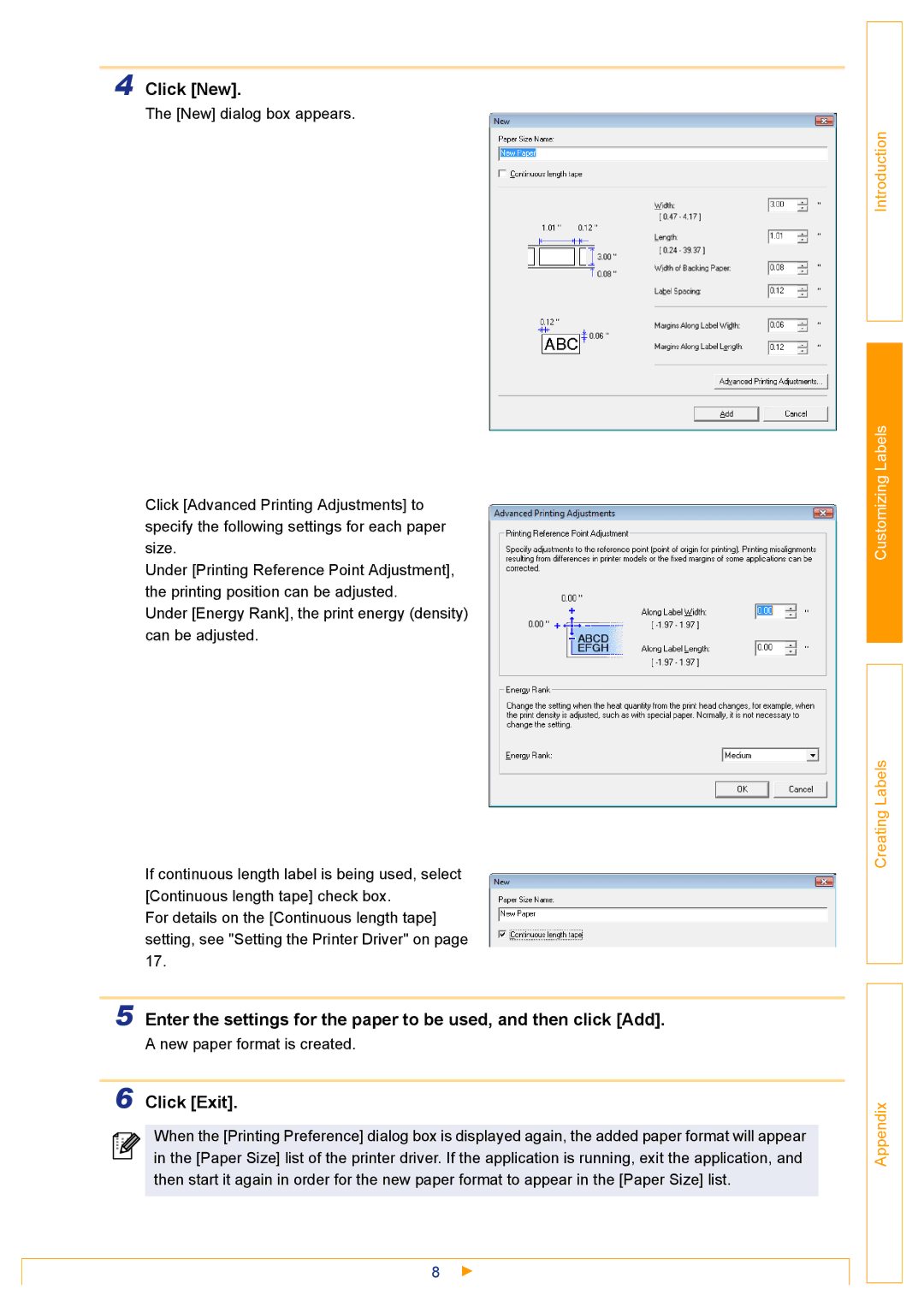 Brother TD-4000 appendix Click New, Click Exit 