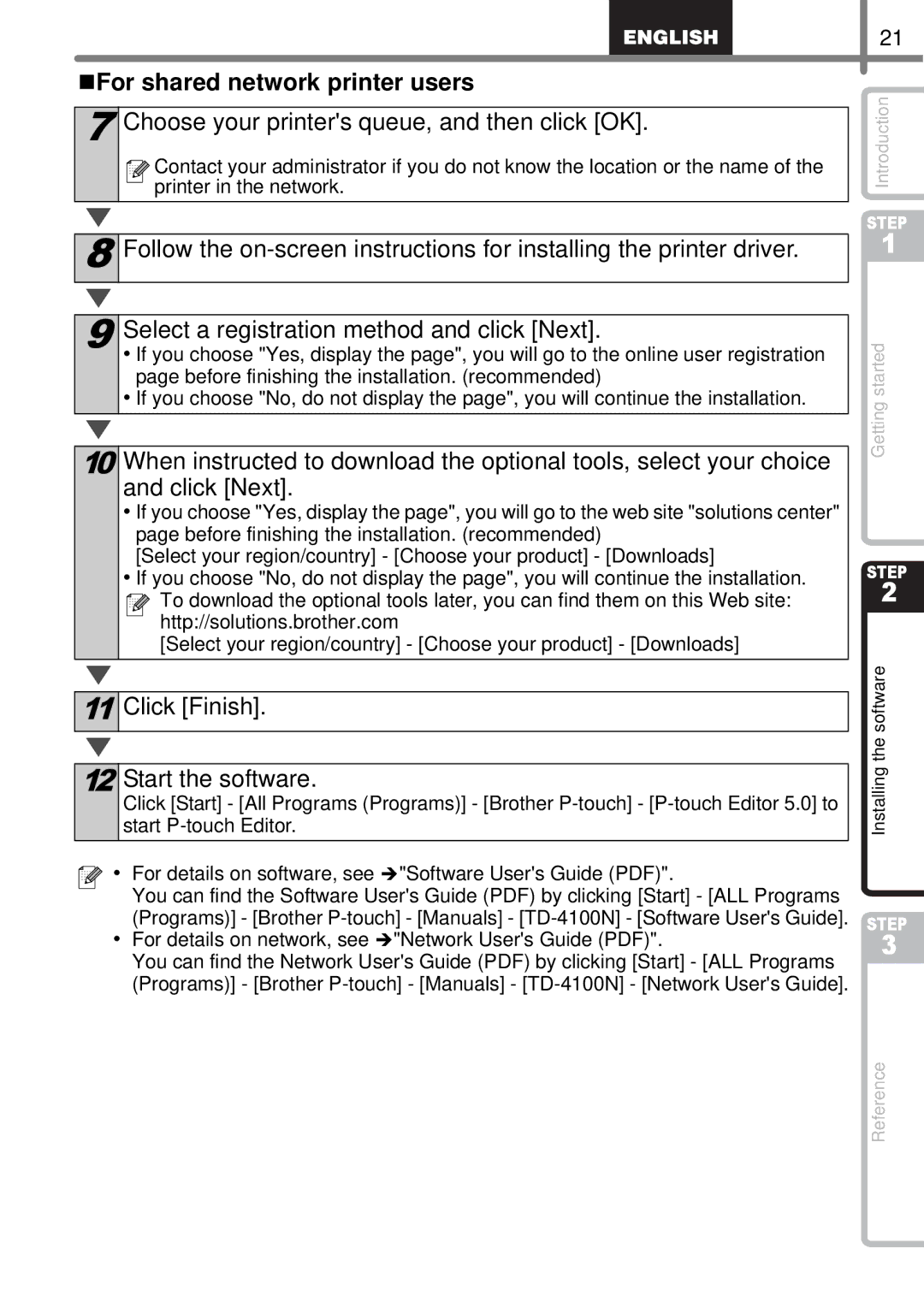 Brother TD4100N, TD4000 manual „For shared network printer users, Choose your printers queue, and then click OK 