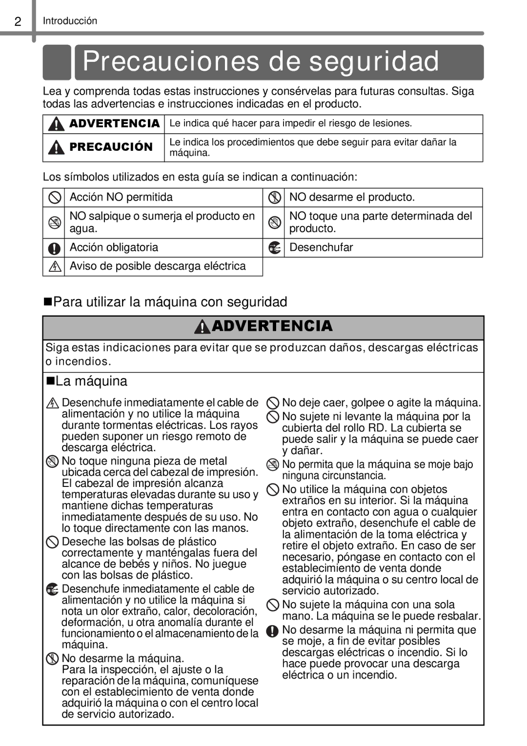 Brother TD4000, TD4100N manual Precauciones de seguridad, „Para utilizar la máquina con seguridad, „La máquina 