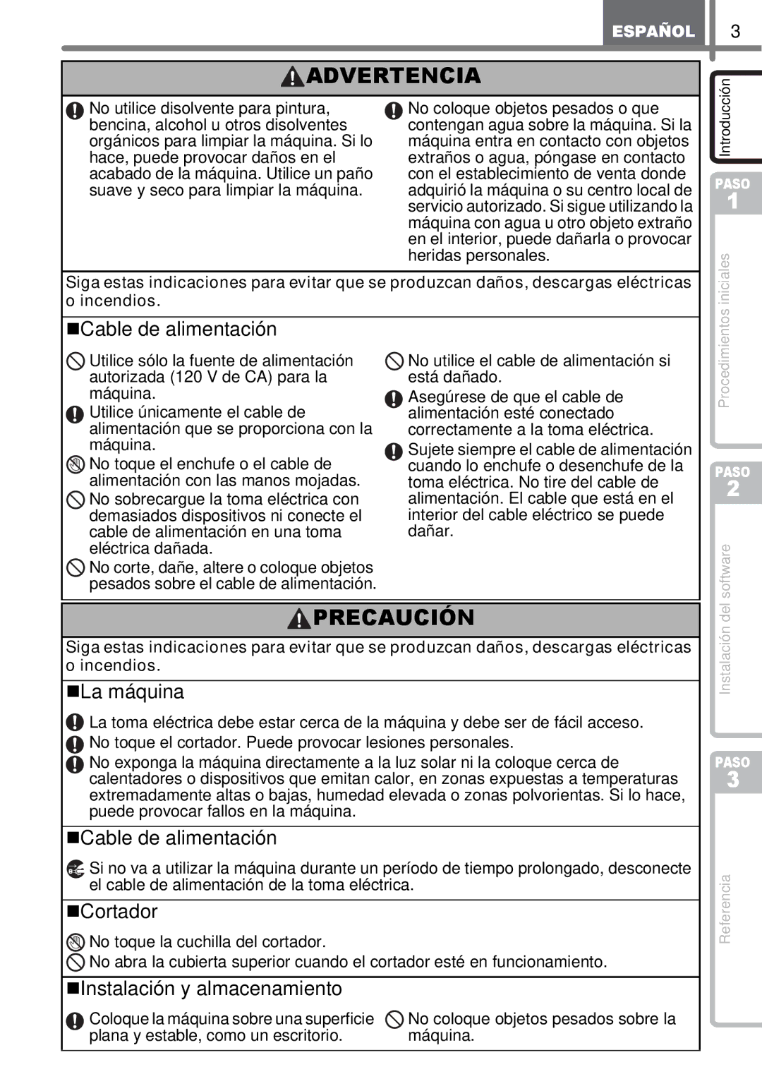 Brother TD4100N, TD4000 manual „Cable de alimentación, „Cortador, „Instalación y almacenamiento 