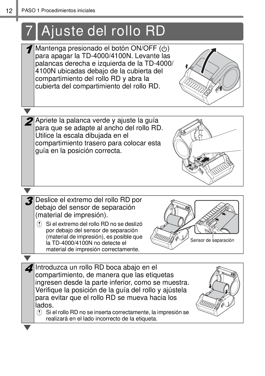 Brother TD4000, TD4100N manual Ajuste del rollo RD 