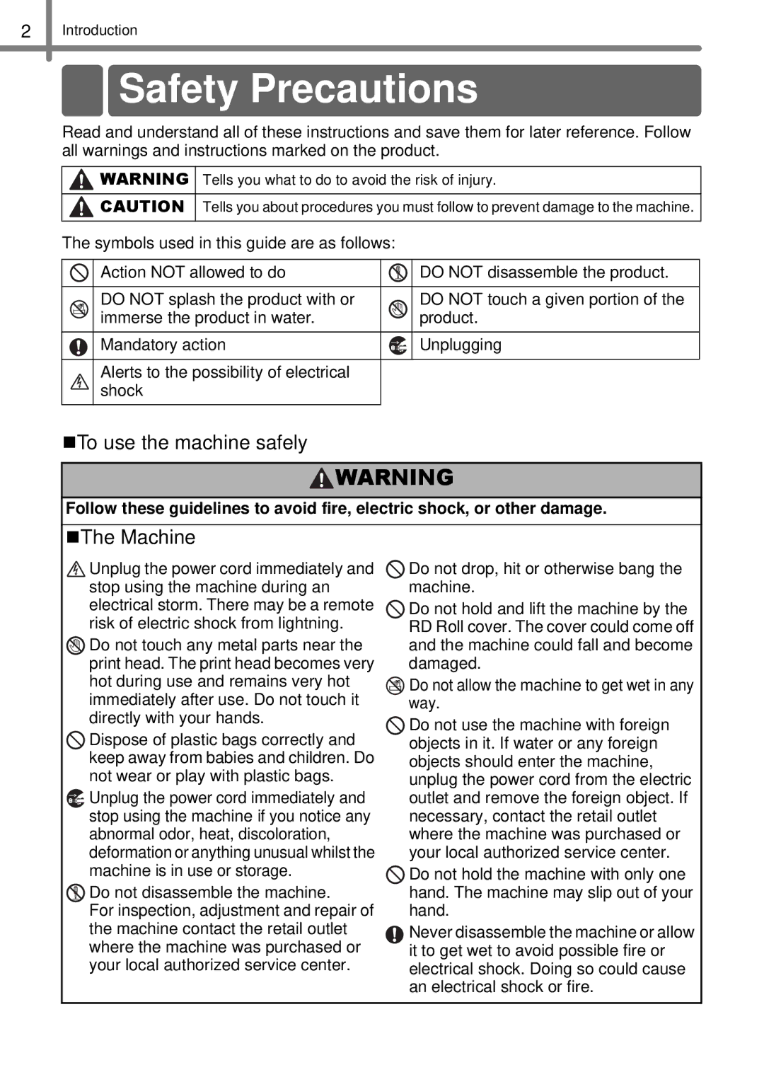 Brother TD4000, TD4100N manual Safety Precautions, „To use the machine safely, „The Machine 