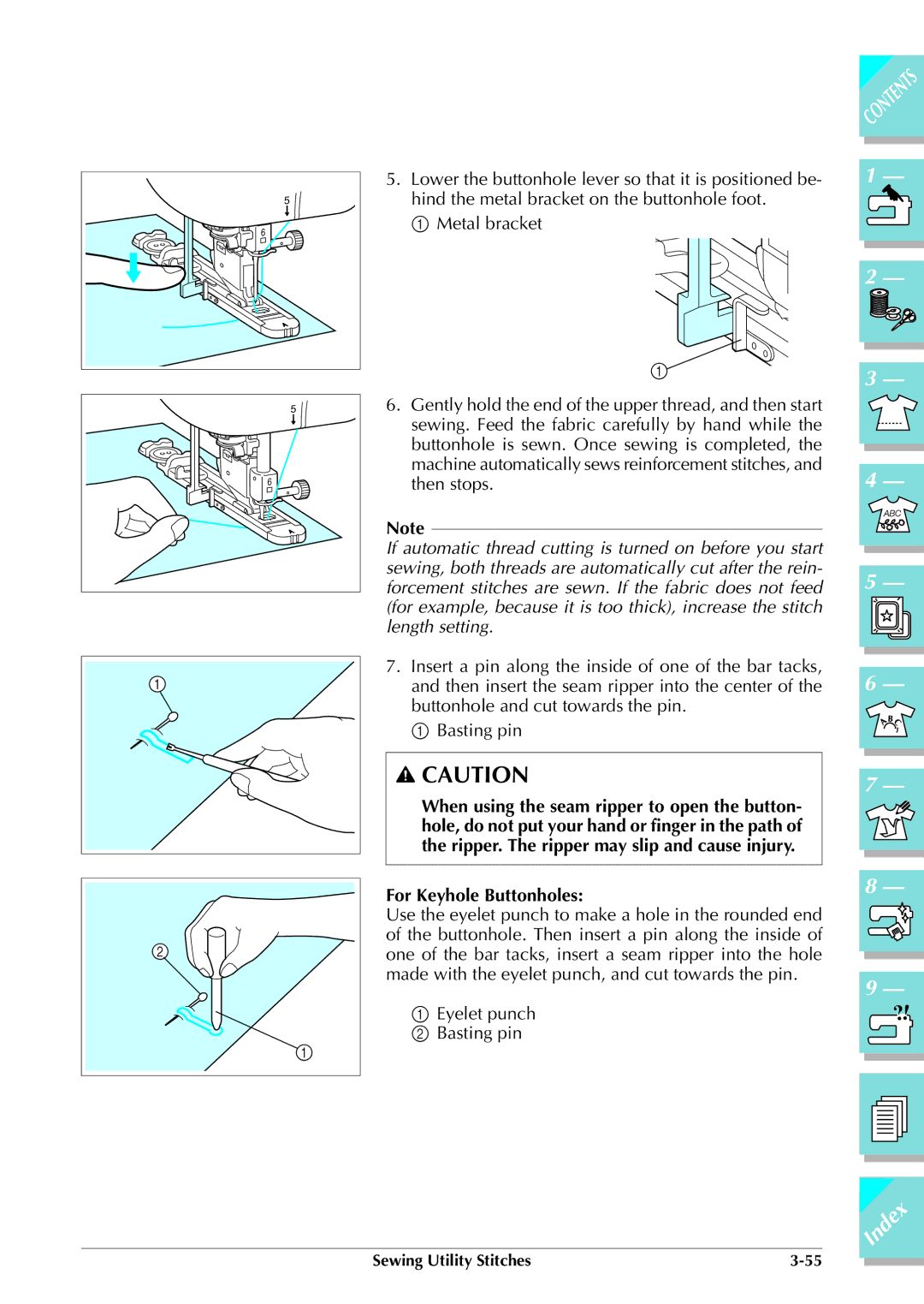 Brother ULT 2003D manual For Keyhole Buttonholes 