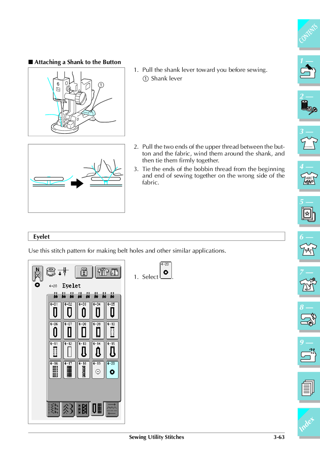 Brother ULT 2003D manual Attaching a Shank to the Button, Eyelet 