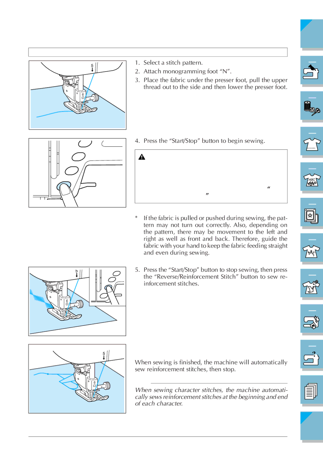 Brother ULT 2003D manual Basic Sewing of Character/Decorative Stitches, When Sewing Character Stitches 