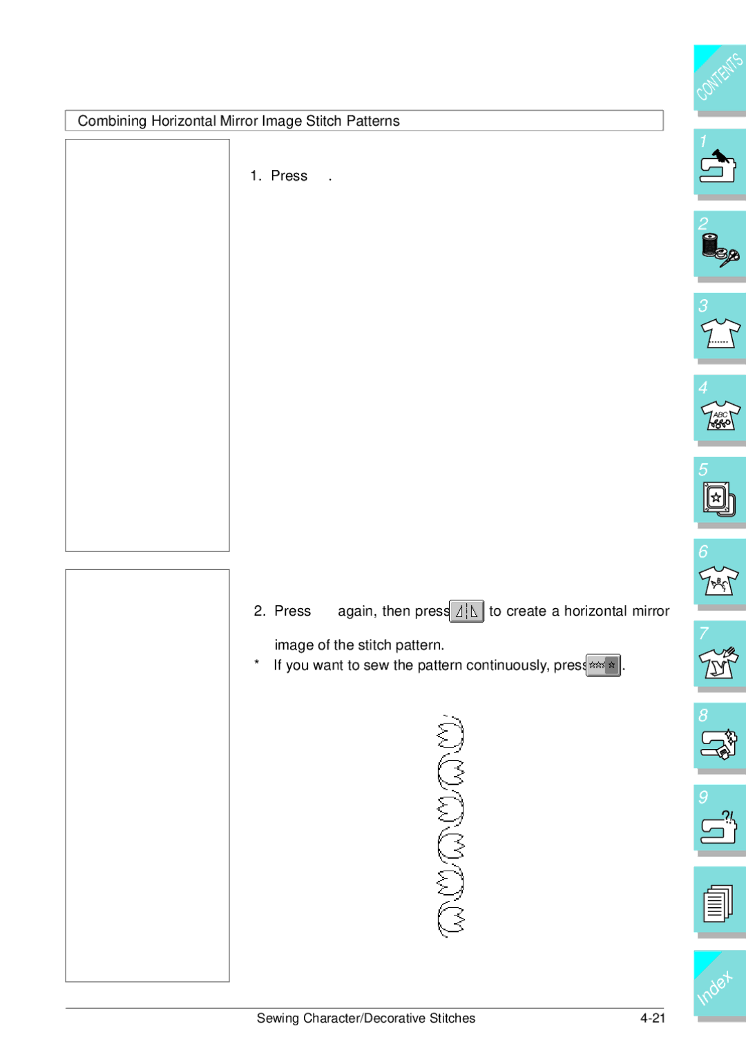 Brother ULT 2003D manual Combining Horizontal Mirror Image Stitch Patterns 