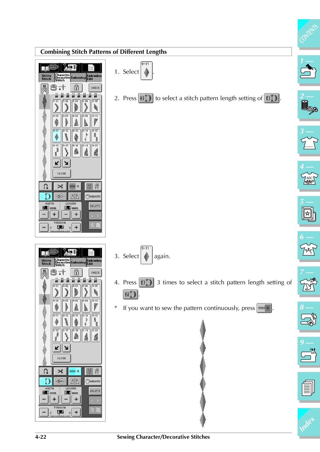 Brother ULT 2003D manual Combining Stitch Patterns of Different Lengths 