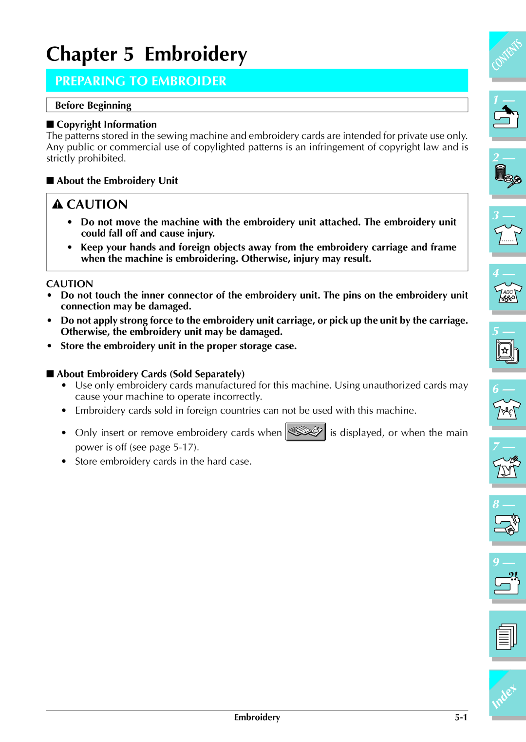 Brother ULT 2003D manual Preparing to Embroider, Before Beginning Copyright Information 