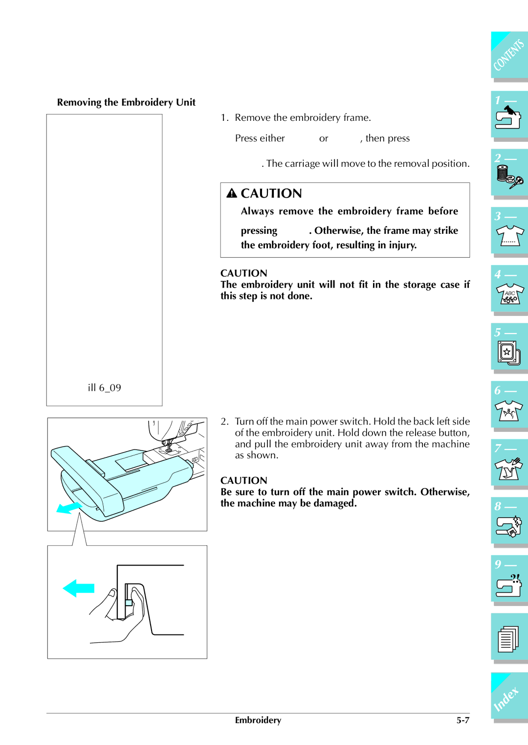 Brother ULT 2003D manual Removing the Embroidery Unit 