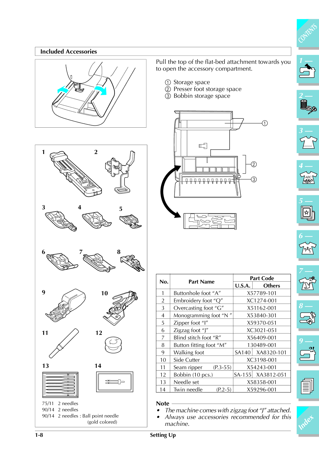 Brother ULT 2003D manual Included Accessories, Part Name Part Code Others 