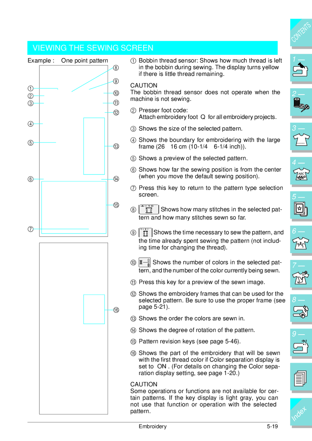 Brother ULT 2003D manual Viewing the Sewing Screen, Example One point pattern 