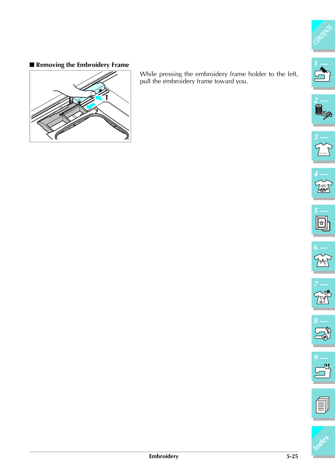 Brother ULT 2003D manual Removing the Embroidery Frame 