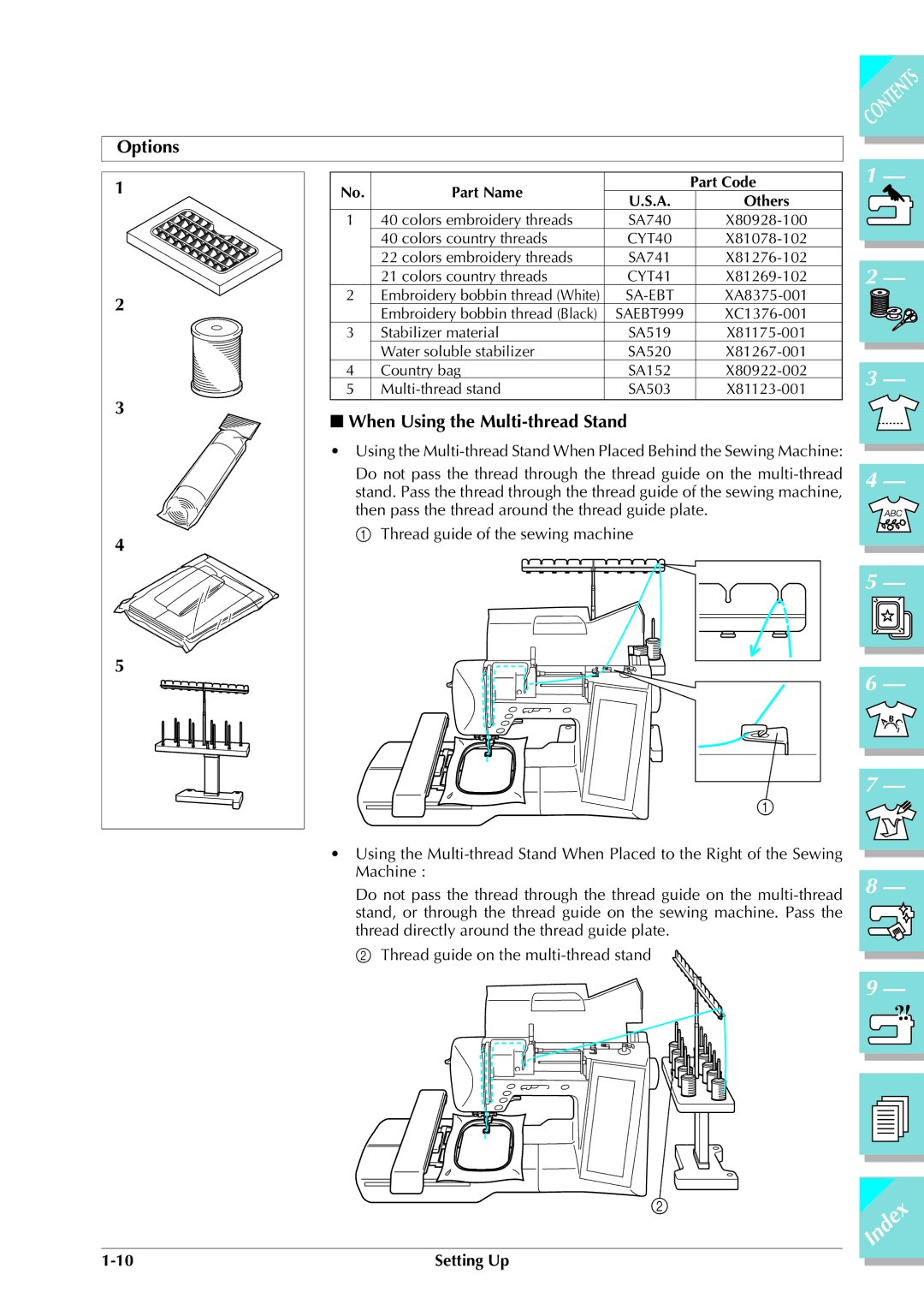 Brother ULT 2003D manual Options, When Using the Multi-thread Stand 