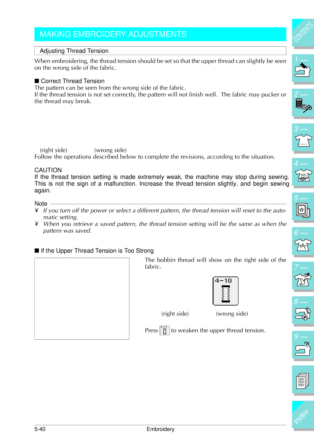 Brother ULT 2003D manual Making Embroidery Adjustments, Adjusting Thread Tension, Correct Thread Tension 