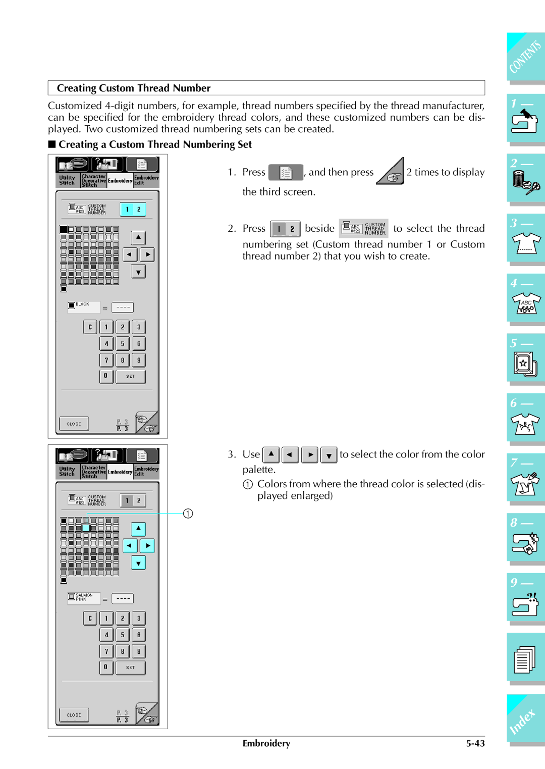 Brother ULT 2003D manual Creating Custom Thread Number, Creating a Custom Thread Numbering Set 