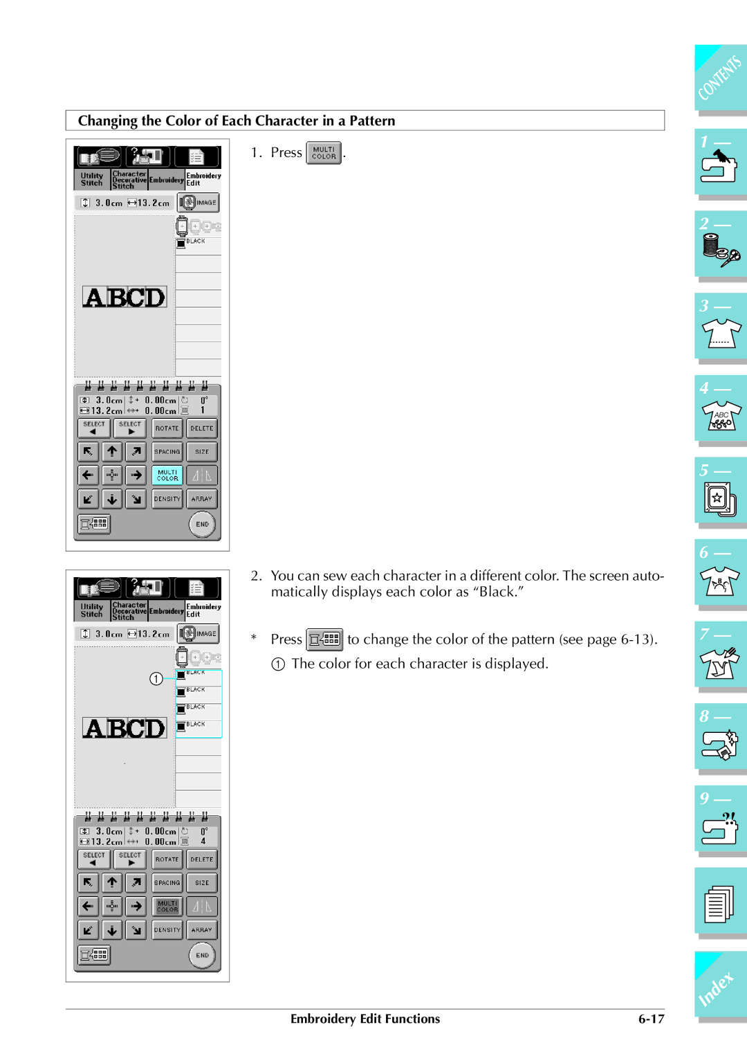 Brother ULT 2003D manual Changing the Color of Each Character in a Pattern 