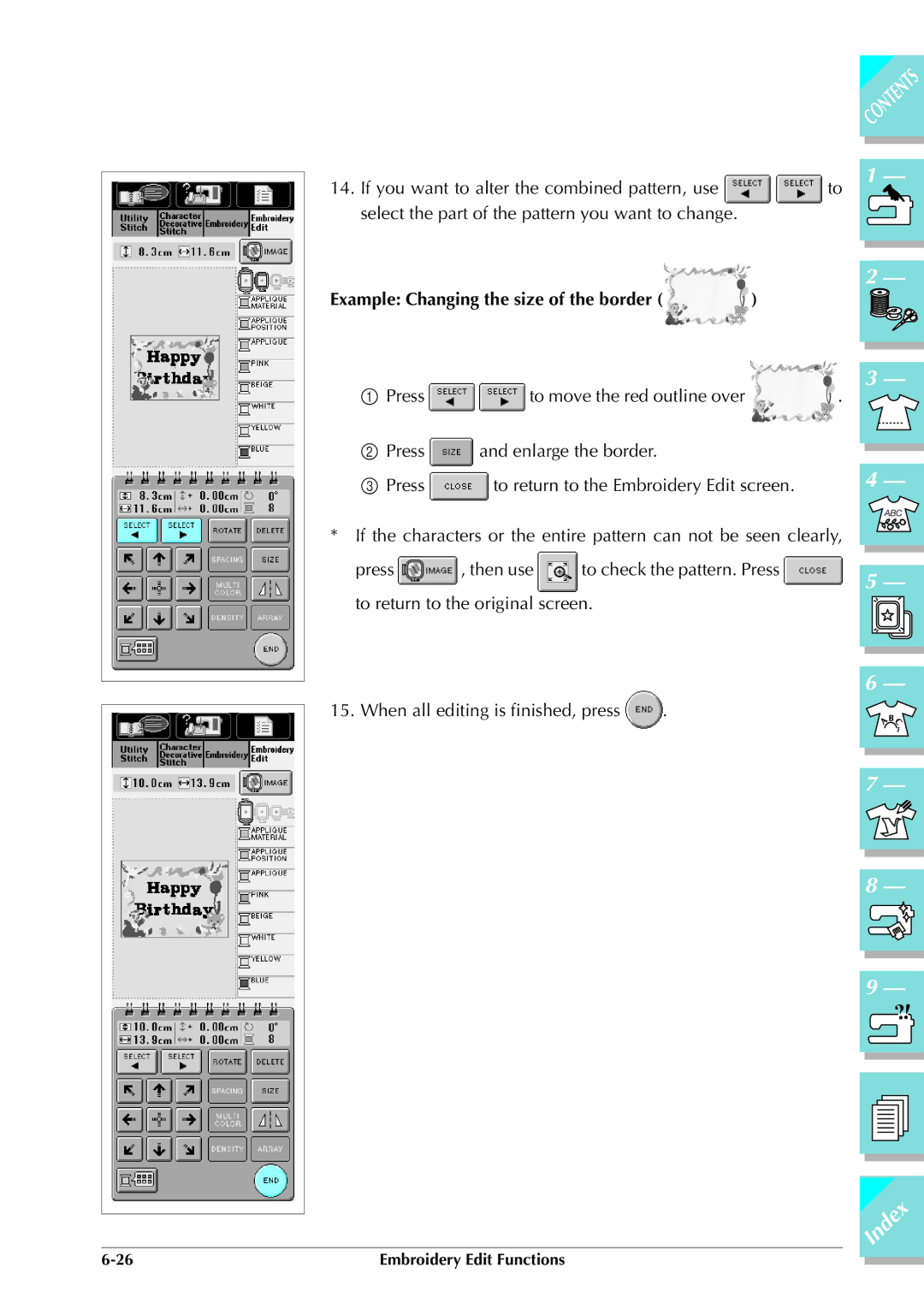 Brother ULT 2003D manual Example Changing the size of the border 