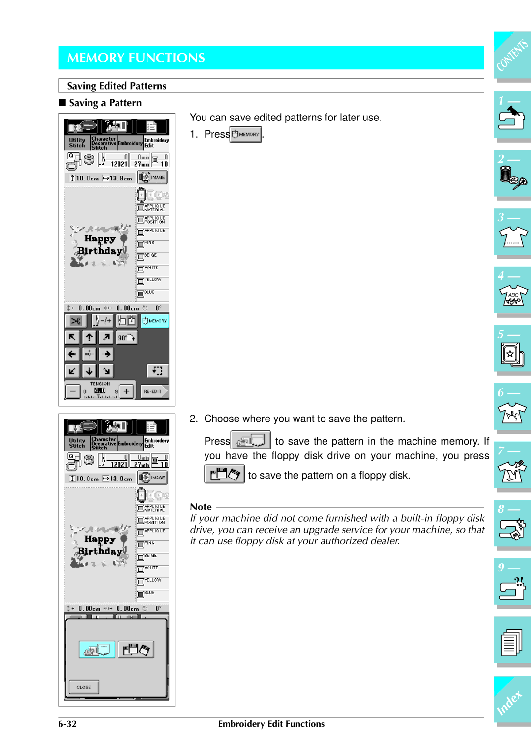 Brother ULT 2003D manual Memory Functions, Saving Edited Patterns Saving a Pattern 