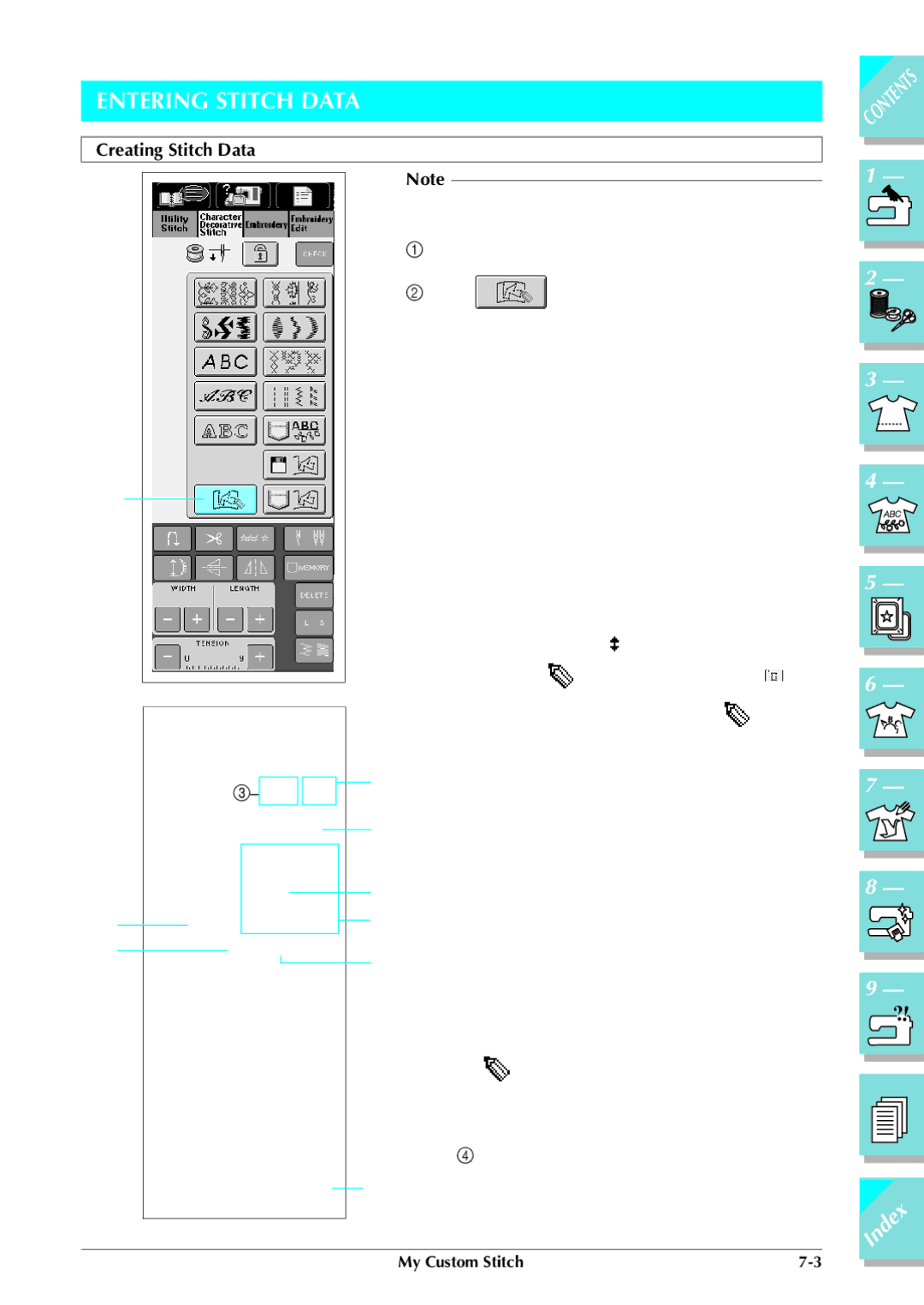 Brother ULT 2003D manual Entering Stitch Data, Creating Stitch Data 