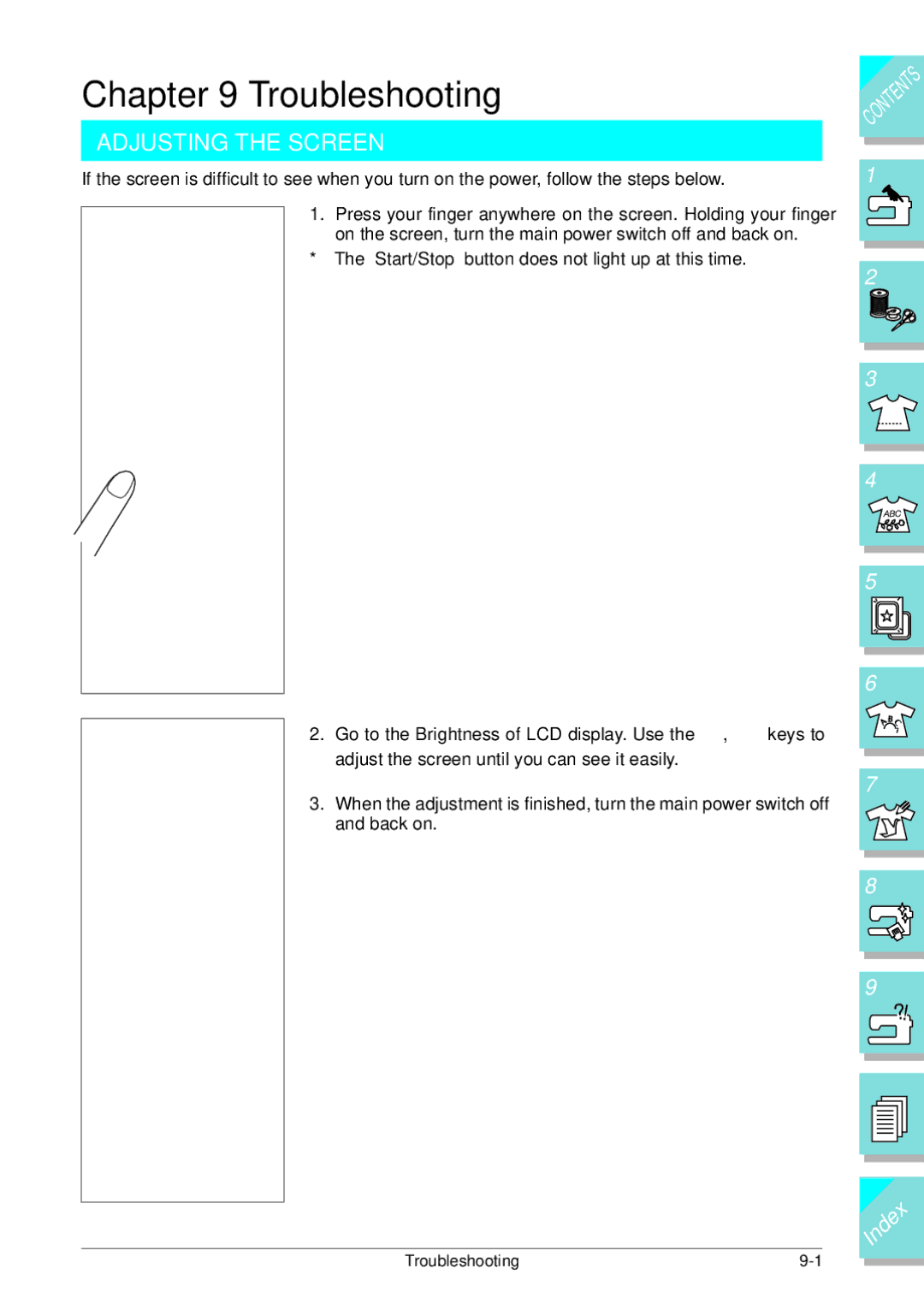 Brother ULT 2003D manual Troubleshooting, Adjusting the Screen 